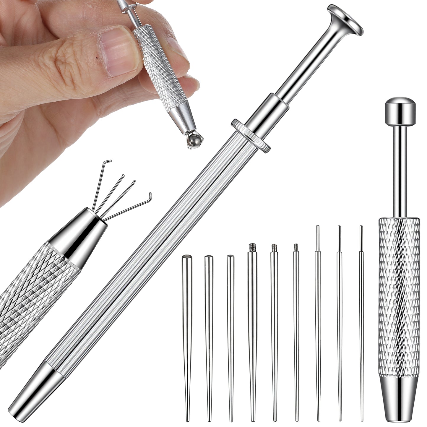 Piercing Taper Ball Grabber Tool for Changing Jewelry - 12G 14G 16G 18G 20G Threadless Insertion Pin, Stainless Steel Flat Back Earrings Applicator Tool Body Jewelry for Ear/Nose/Navel/Nipple/Lip