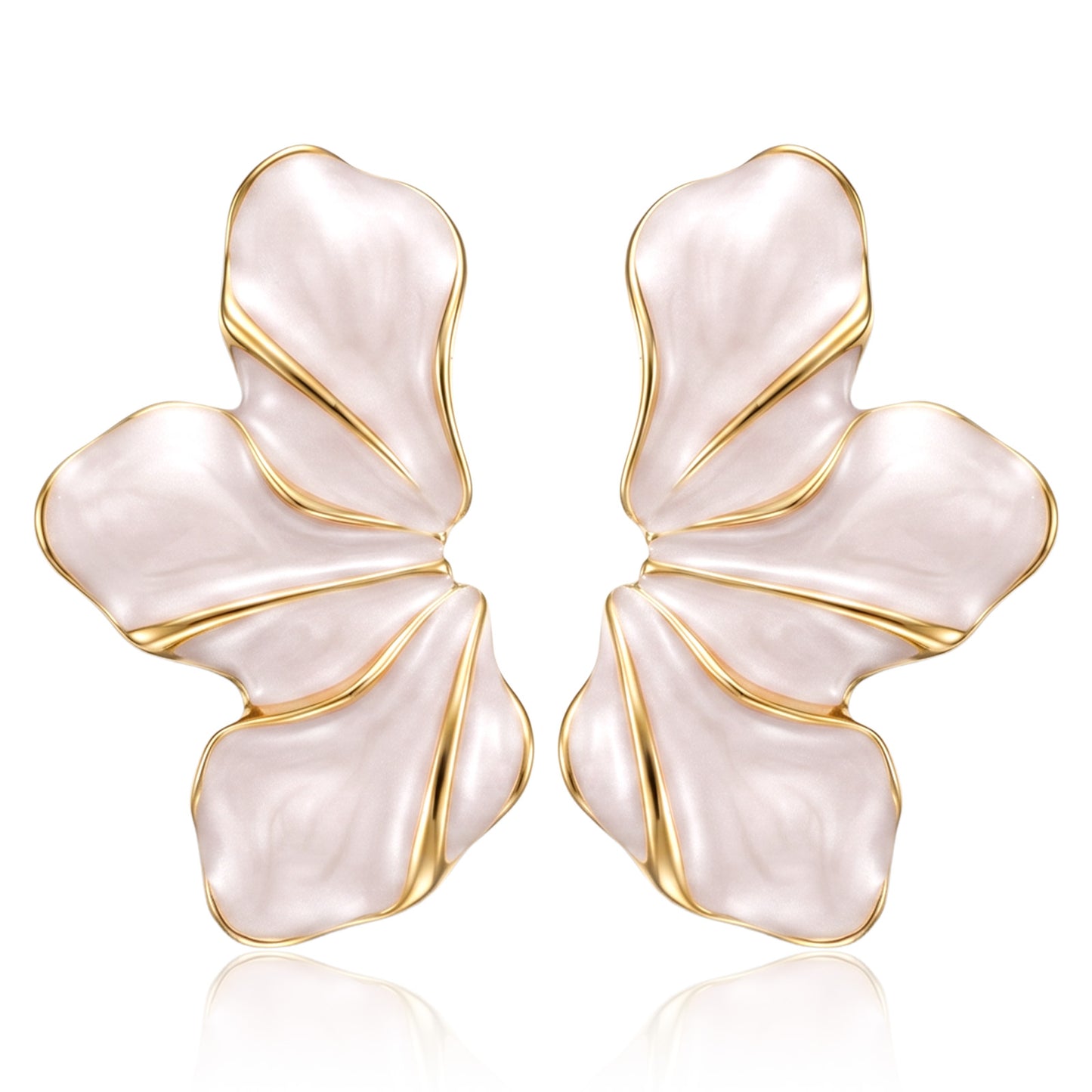 Chunky White Earrings for Women, Exquisite Gold Flower Earrings Trendy White Floral Statement Earring, Summer Beach Studs Earring Tropical Jewelry Statement Vacation Accessories for Women