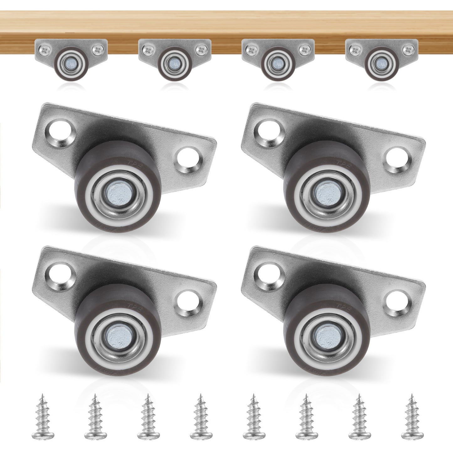 Set of 4 Mini Caster Wheels for Furniture, Side Mount Casters, Heavy Duty Low Profile Castor Wheels with Silent Ball Bearing with 360 Degree Swivel and Brakes, Ideal for Home and Office Use(1inch)