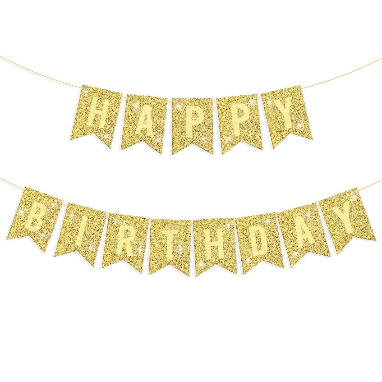 Gold Happy Birthday Banner Decorations, Pre-Strung Glitter Birthday Party Banner Sign, Happy Birth day Sign Decor for Women Men Party Supplies