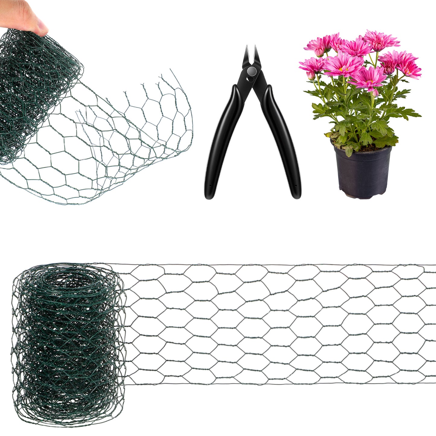 Chicken Wire for Floral Arrangements 3.94 X 118inch Floral Chicken Wire Netting with Cutter Hexagonal Galvanized Pvc Coated Garden Netting Fence Flower Wires for Crafts Poultry Garden