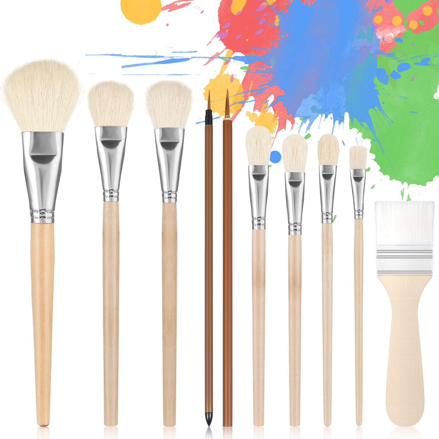 Lusofie 10 Pcs Glaze Brushes for Pottery, Goat Hair Pottery Glaze Brushes Multipurpose Ceramic Brush Set for Acrylic Painting, Blending Mop Brushes for Oil Pottery Art Painting