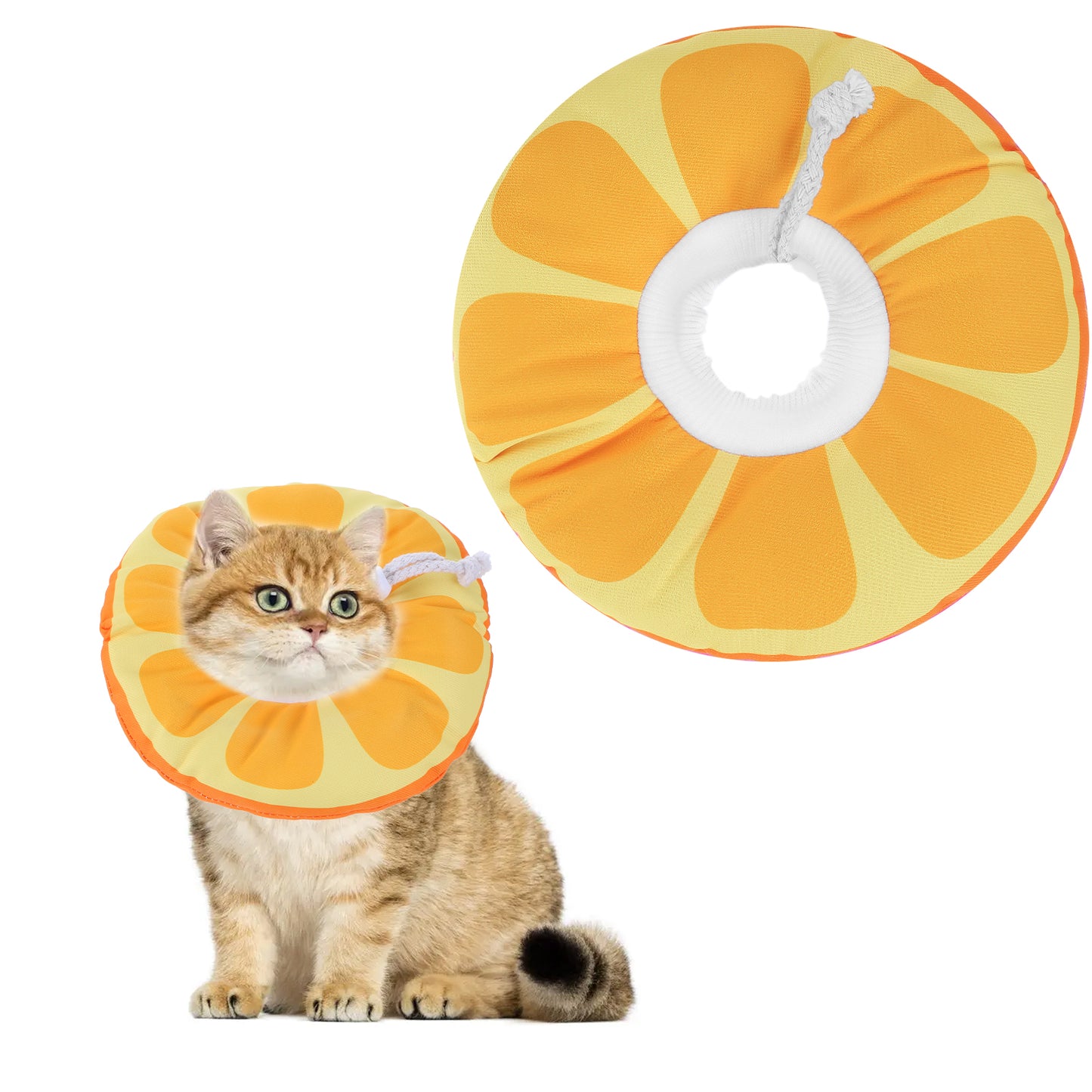 Cat Cone Collar Soft,Waterproof Cat Cone Collar Pet Surgery Recovery Collar,Adjustable Cat Collar,Fruit Orange Cat Donut Collar for Rehabilitation, Grooming, Wound Healing-Yellow (S)