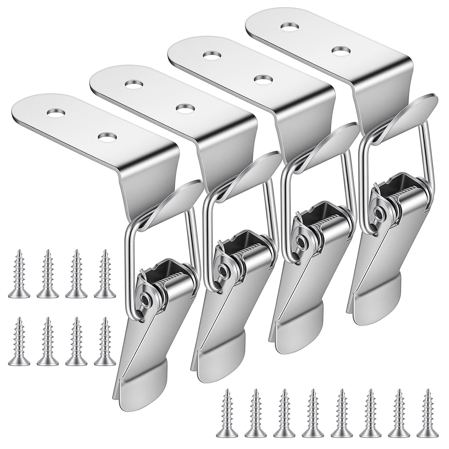 90 Degree Latch 4Pcs Stainless Steel 90 Degree Tool Box Hood Locks Latches Silver Corner Latch for Box Cabinet Toolbox Catch Hasp Clamp Clip Lock with 16 Screws