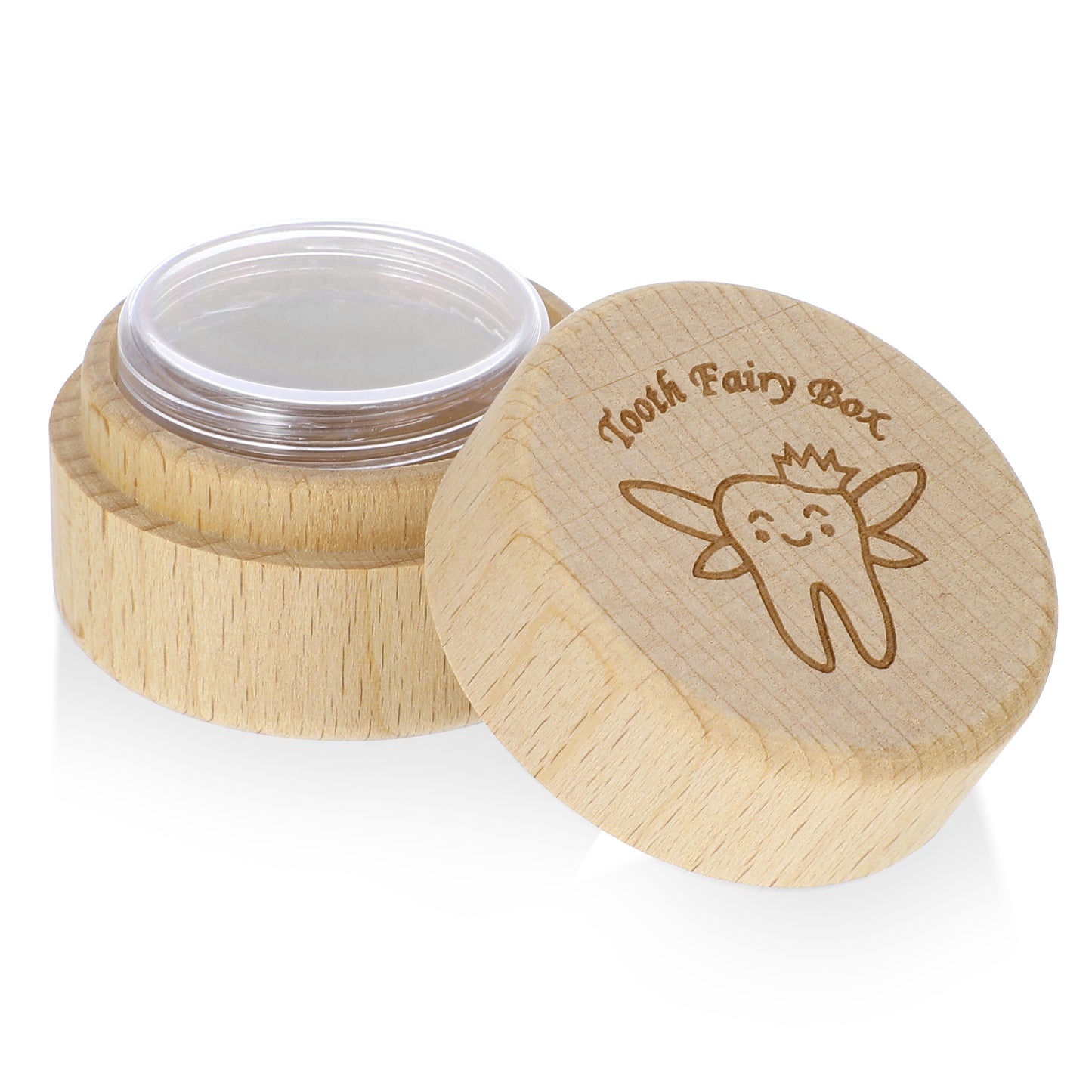 Tucnoeu Tooth Box for Milk Teeth Boys and Girls, Wooden Tooth Box with Transparent Inlay 5.1x3.5 CM