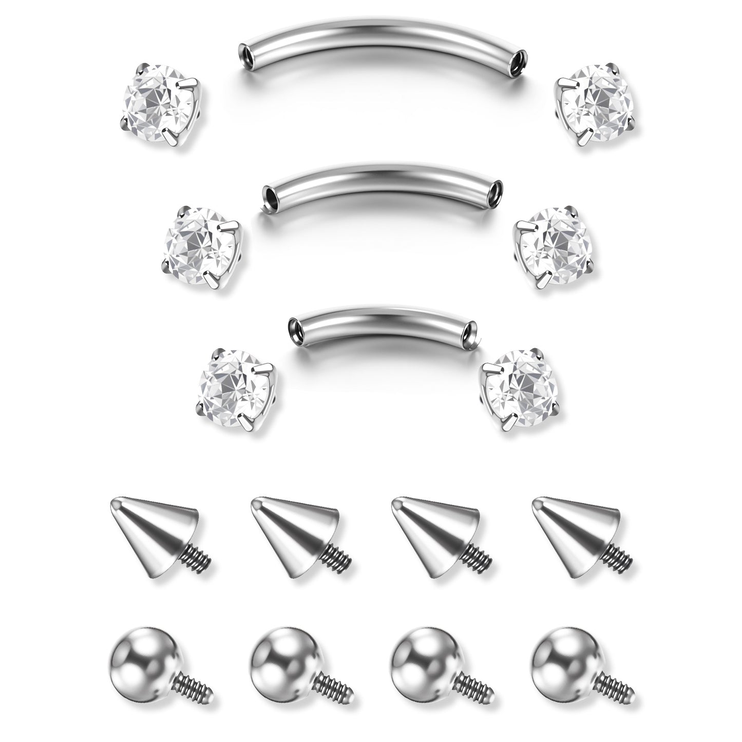 Tucnoeu Eyebrow Piercing Jewelry, Surgical Steel Curved Barbell Tiny Eyebrow Ring,Small Belly Button Ring,Internal Thread Curved Labret Lip Jewelry for Women Men 16g 6mm/8mm/10mm