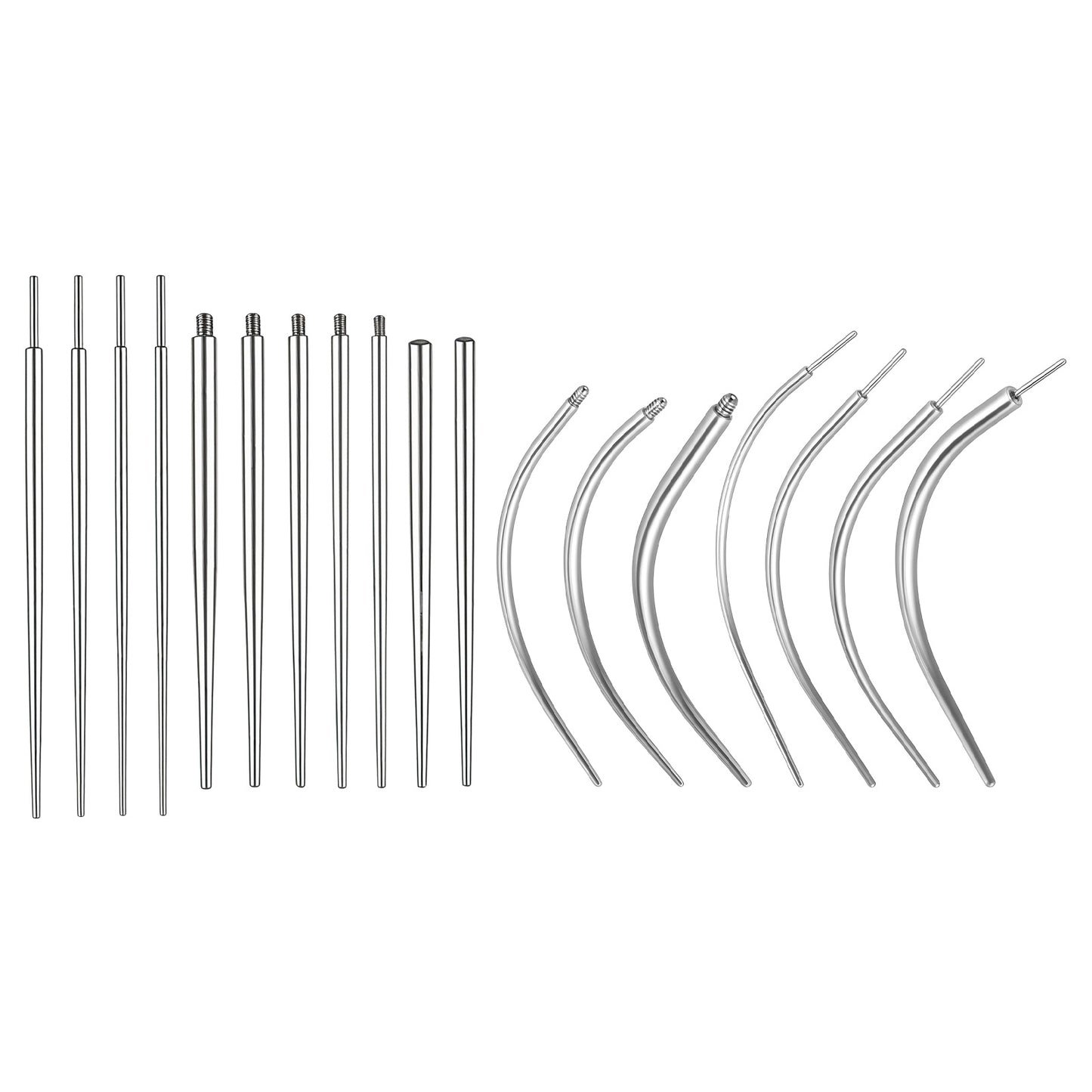Tucnoeu 18Pcs Piercing Taper Insertion Tool, 14G 16G 18G 20G, Straight Curved Needles, Stainless Steel Body Piercing Changing Tool, for Ear Nose Navel Nipple Lip Eyebrow Tongue