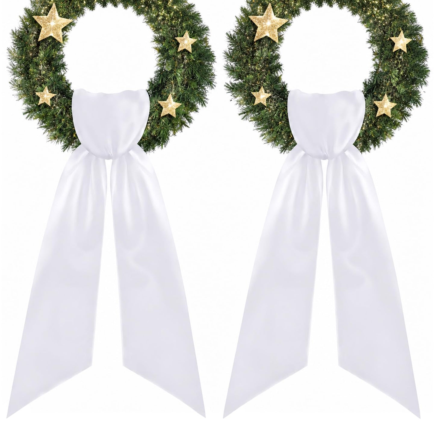 Fiyooau 2 Pack Wreath Sash for Front Door - Satin White Wreath Sash Plain Holiday Baby Shower Wreath Accessories for Easter Wedding Farmhouse Birthday Christmas Decorations
