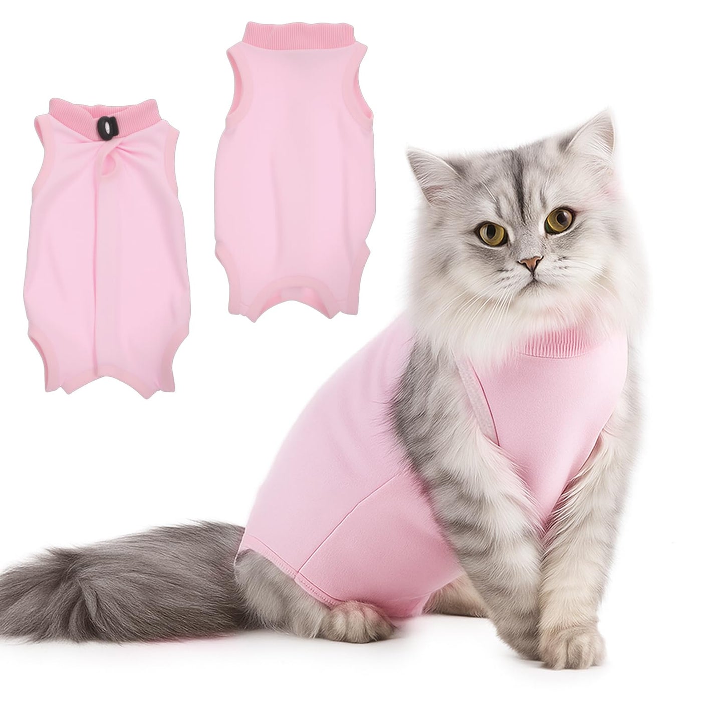 Josojoou 2 Pack Cat Recovery Suit - Breathable Cat Onesie for Cats After Surgery Female, Kitten Surgery Recovery Suit for Abdominal Wounds(Pink,M)