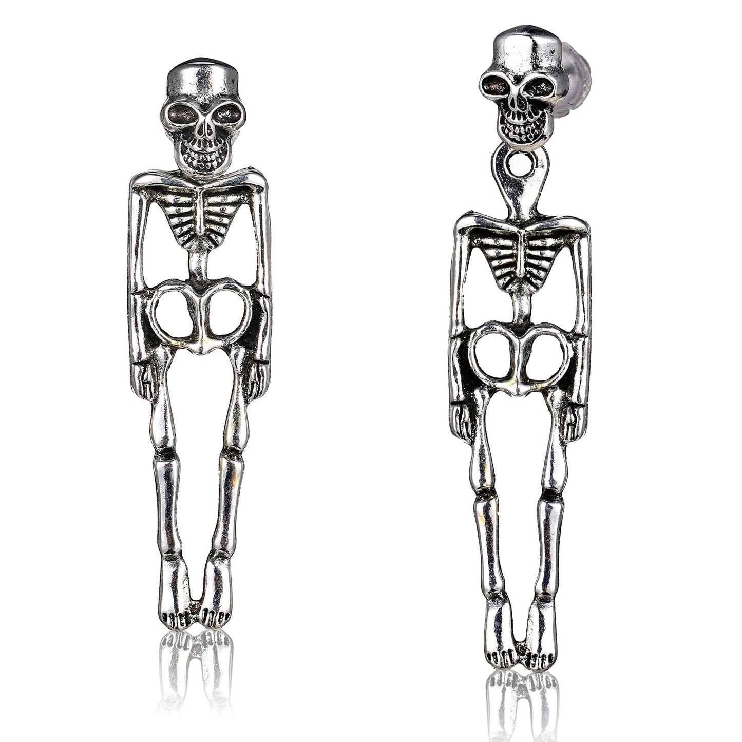Telooco Skull Earrings Punk Halloween Earrings for Women Silver Skeleton Dangle Earrings Halloween Party Earrings for Halloween Accessories