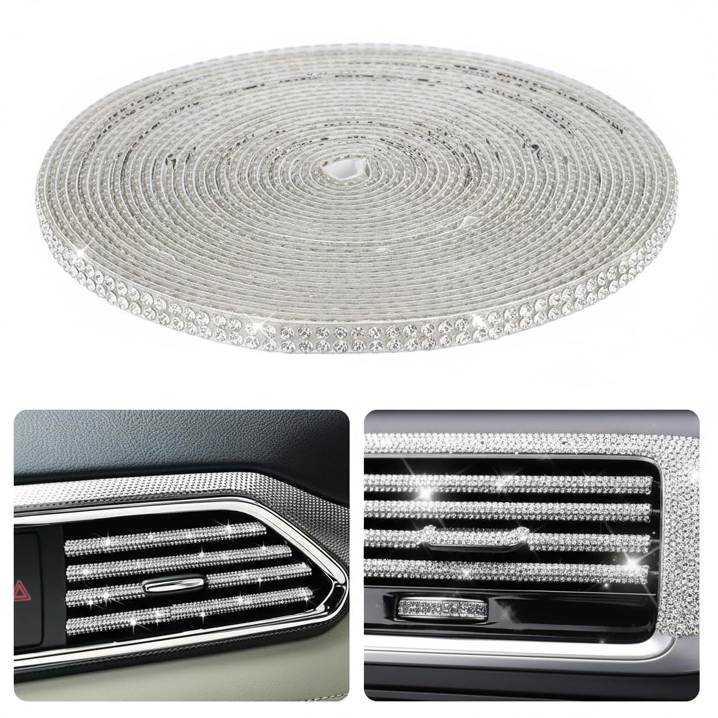 16.4Ft Bling Car Trim Self Adhesive Rhinestone Strips Glitter Crystal Diamond Ribbon Sparkly Car Accessories for Women DIY(White)