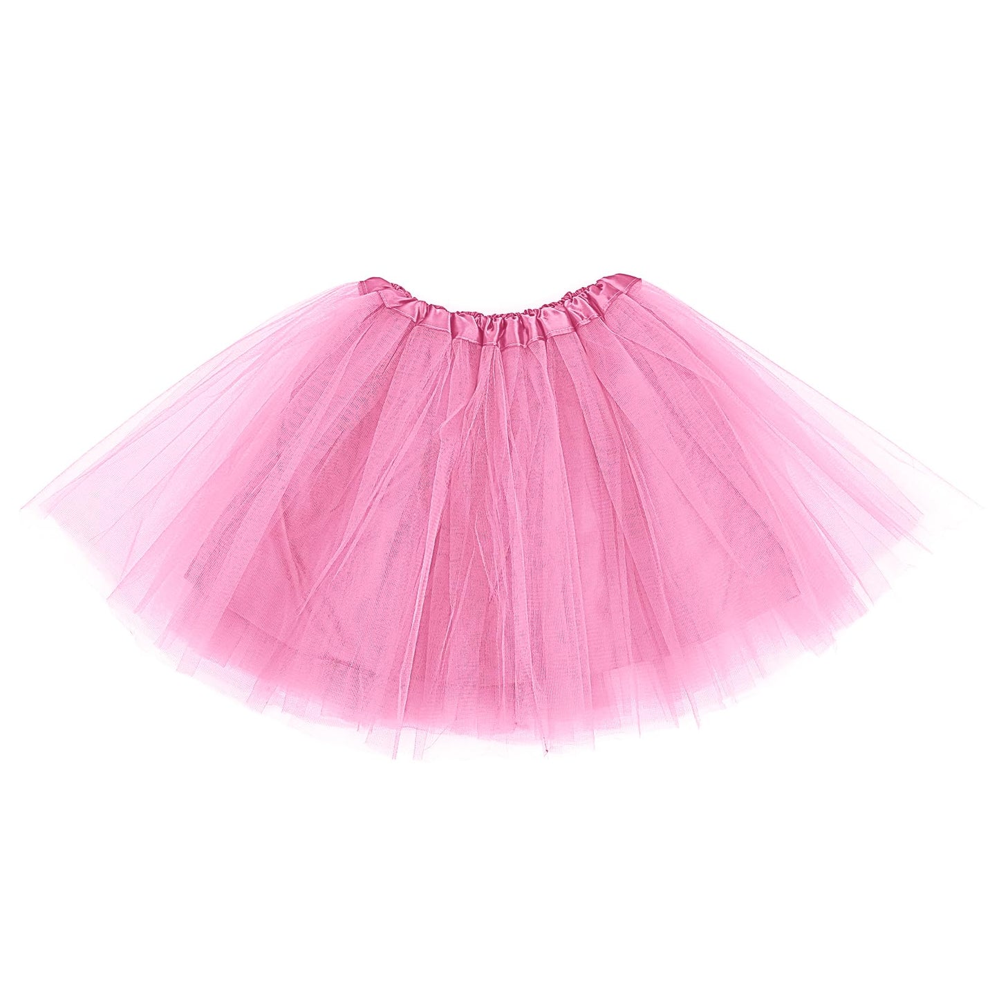 Adult Tulle Tutu Skirt 1950s Vintage Tulle Bubble Tutu Skirt Prom Party Skirt Elastic 3 Layer with Lining for Women (Pink)