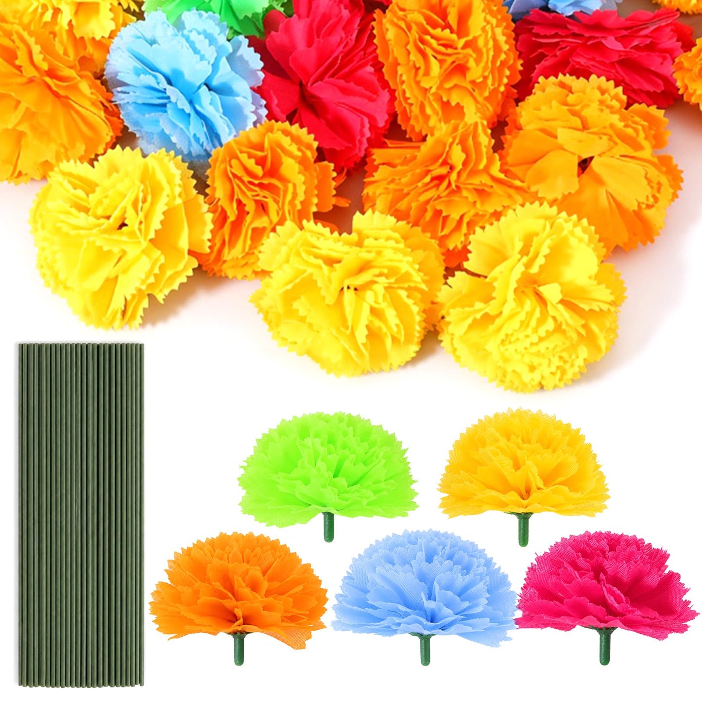 Fiyooau 50 Pcs Artificial Marigold Flowers Fake Marigolds with Stems