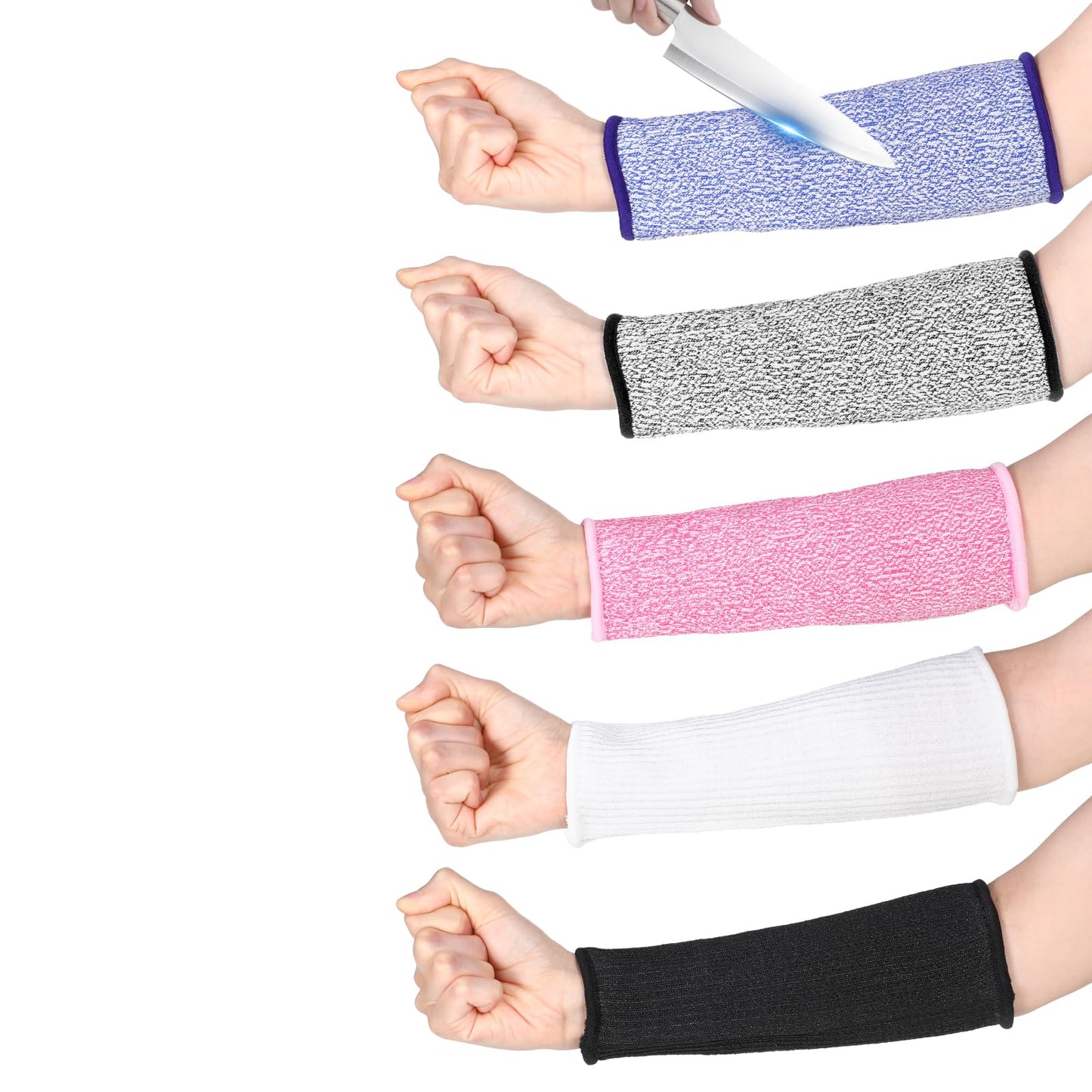 Telooco 5 Pairs Cut Resistant Sleeves Forearm Conservation Sleeves Level 5 Arm Protectors for Thin Skin and Bruising Safety Arm Guard for Men Women(21cm/8.26Inch)