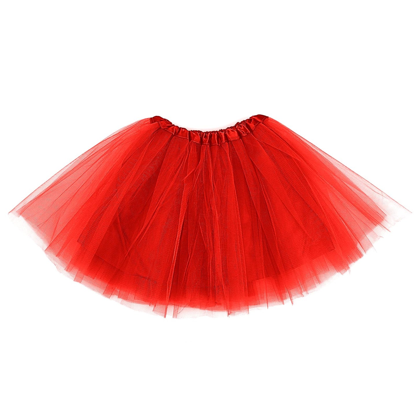 Adult Tulle Tutu Skirt 1950s Vintage Tulle Bubble Tutu Skirt Prom Party Skirt Elastic 3 Layer with Lining for Women (Red)
