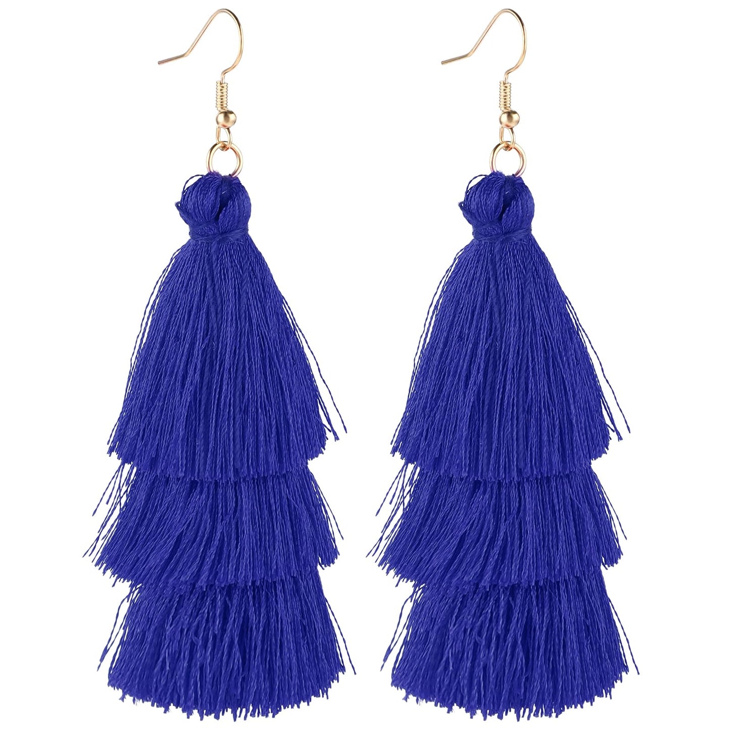 Layered Tassel Earrings for Women Bohemian Tassel Earrings Fringe Dangle Drop Earrings for Christmas Birthday Wedding Valentines Day Jewelry Gift (Royal Blue)
