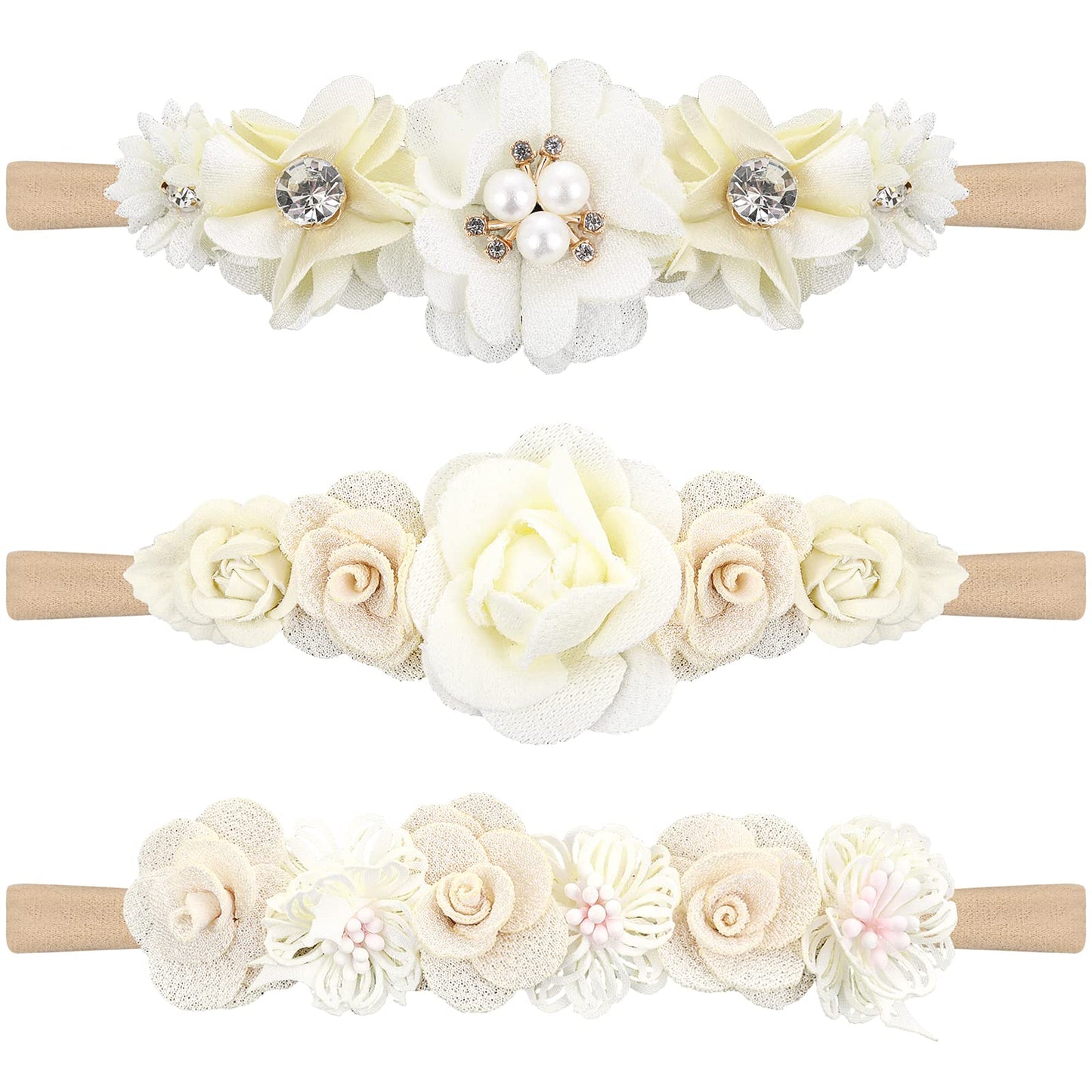 Lusofie 3Pcs Baby Flower Headband Floral Infant Elastic Hair Band Bows Wraps for Newborn Toddler Hair Accessories