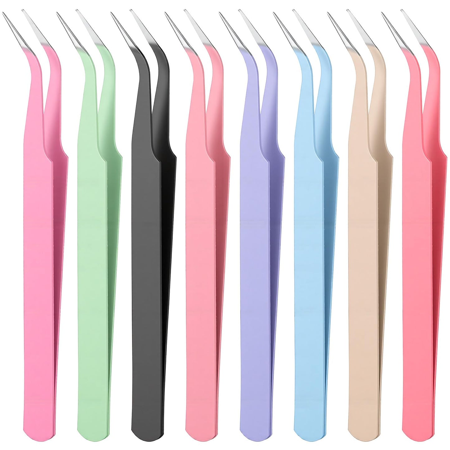 8 Pieces Craft Tweezers - Stainless Steel Curved Pointed Precision Tweezers with Protective Cover - Multifunctional Jewelry Sticker Tweezer for Rhinestones Bedazzling Eyelash Extensions Crafts