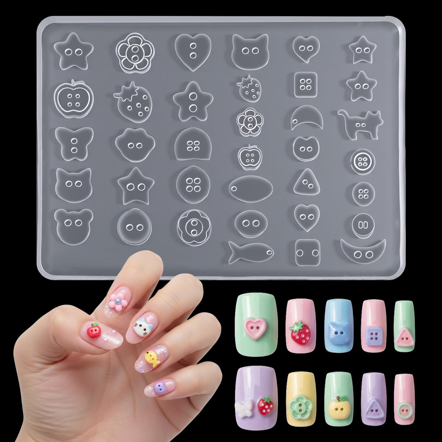 3D Button Gel Nail Art Molds - Silicone Small Shape Molds for Nail Design, DIY Resin Button Charms, Manicure Accessories for Women, Reusable Tools for 3D Nail Art Decorations