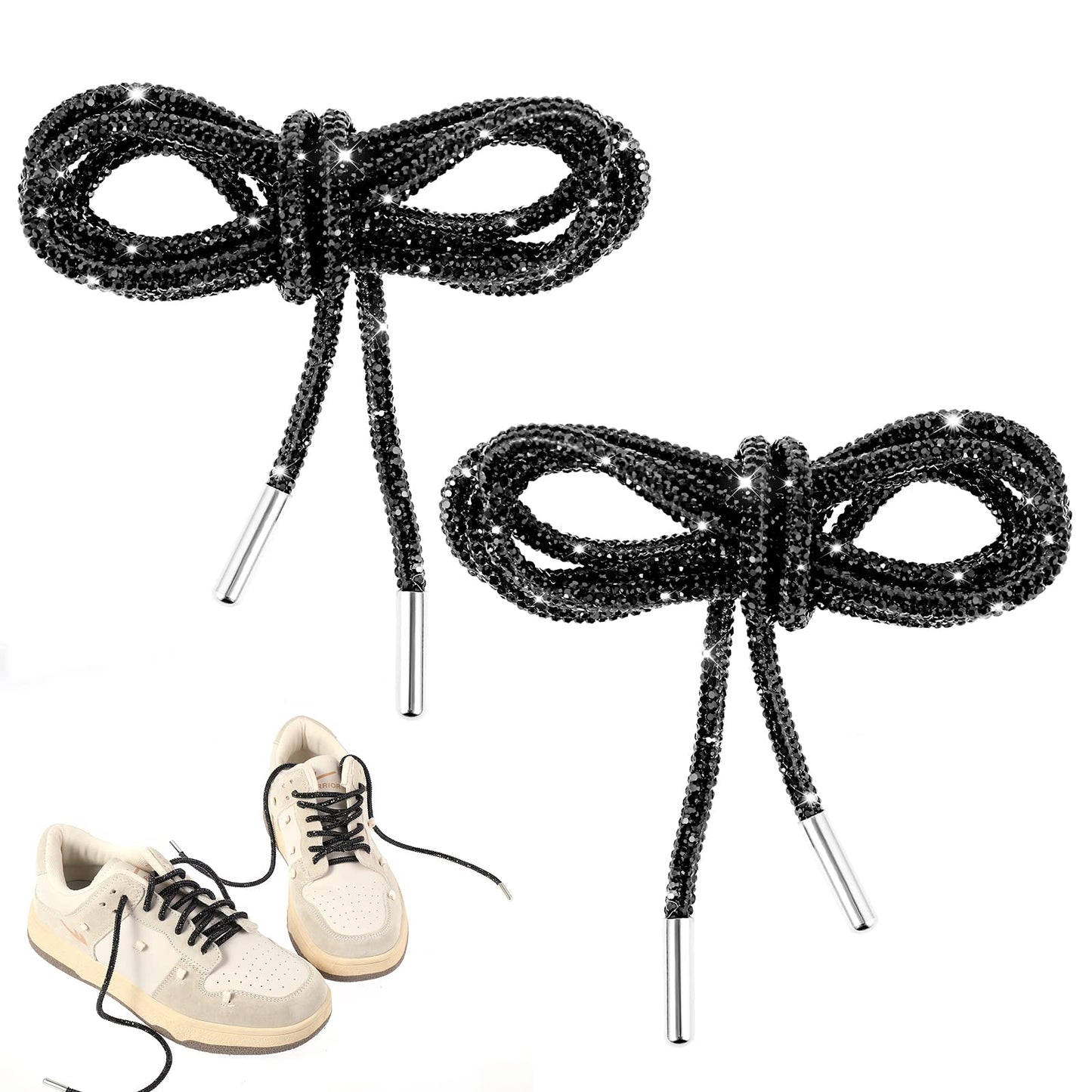 Yolev 1 Pair Rhinestone Shoe Laces Replaceable Glitter with Diamonds Shoe Strings Hat Rope For Sneakers Running Shoes Hoodie Clothing Accessories 120cm