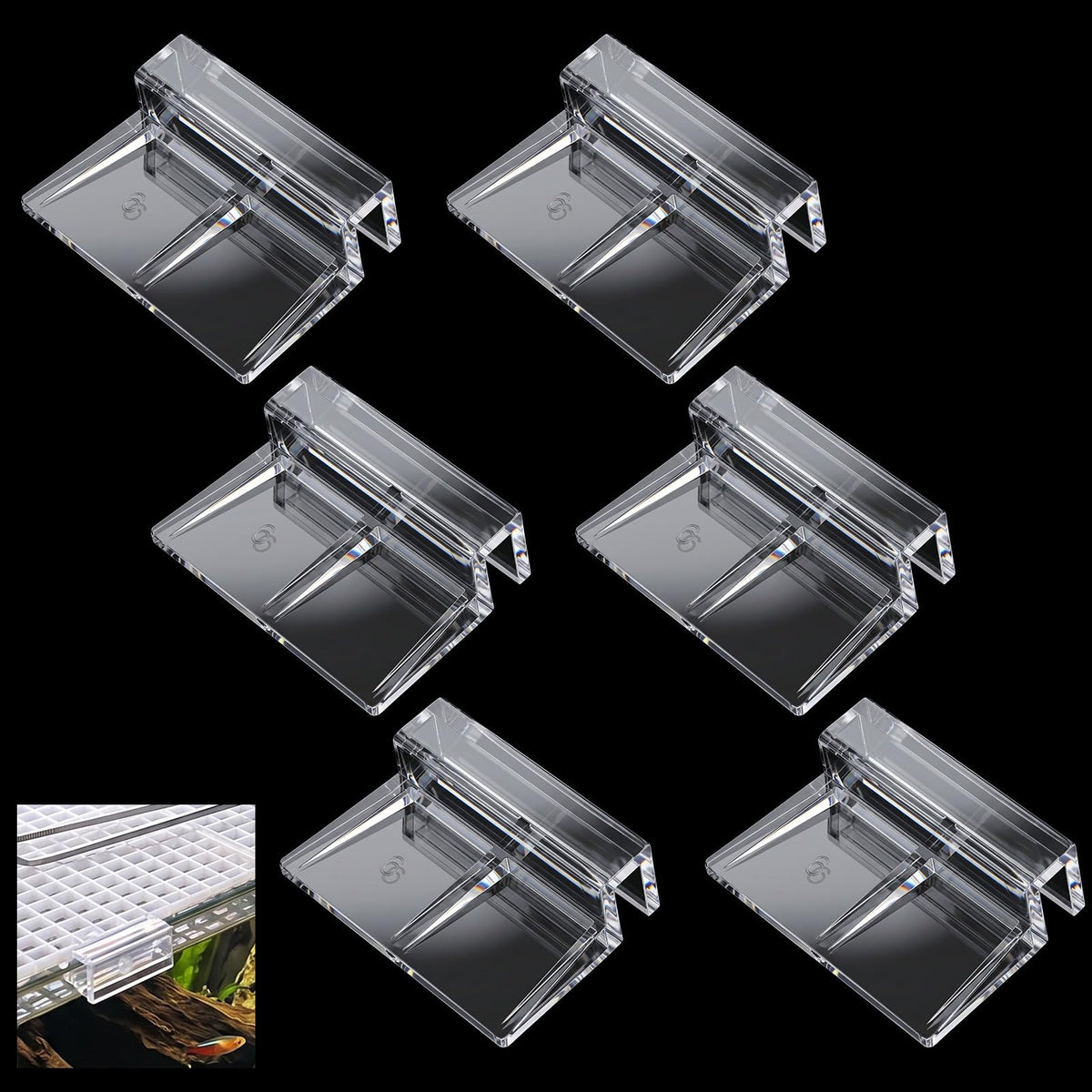 DIVINA VITAE 6 Pack Acrylic Aquarium Lid Clips, Clear Fish Tank Cover Holders for 5-6mm Glass, Rimless Tank Support Clamps for Fish Tanks, Prevent Fishes from Jumping Out