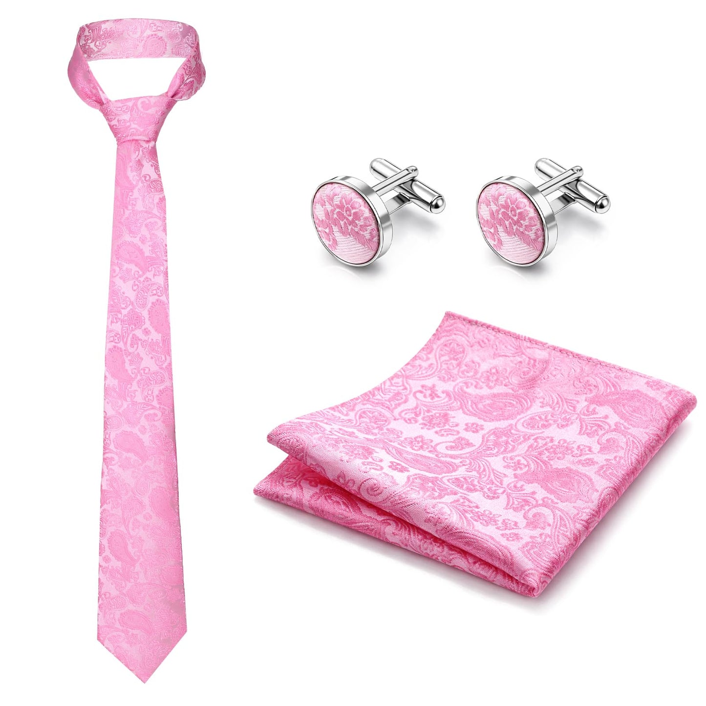4Pcs Men's Paisley Tie Set Floral Necktie Handkerchief Cufflinks Kit