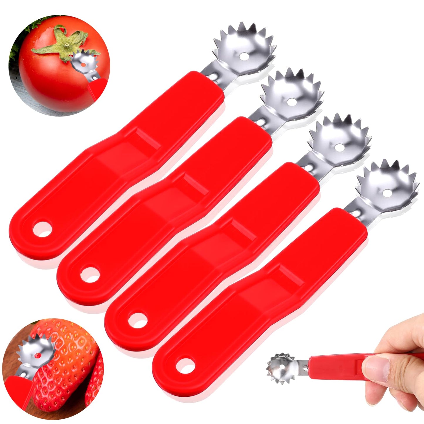 4 Pcs Tomato Corer Tool, Stainless Steel Strawberry Huller Stem Remover, Practical Kitchen Corer For Fruit And Vegetable Baller Dessert Preparation Salad Making