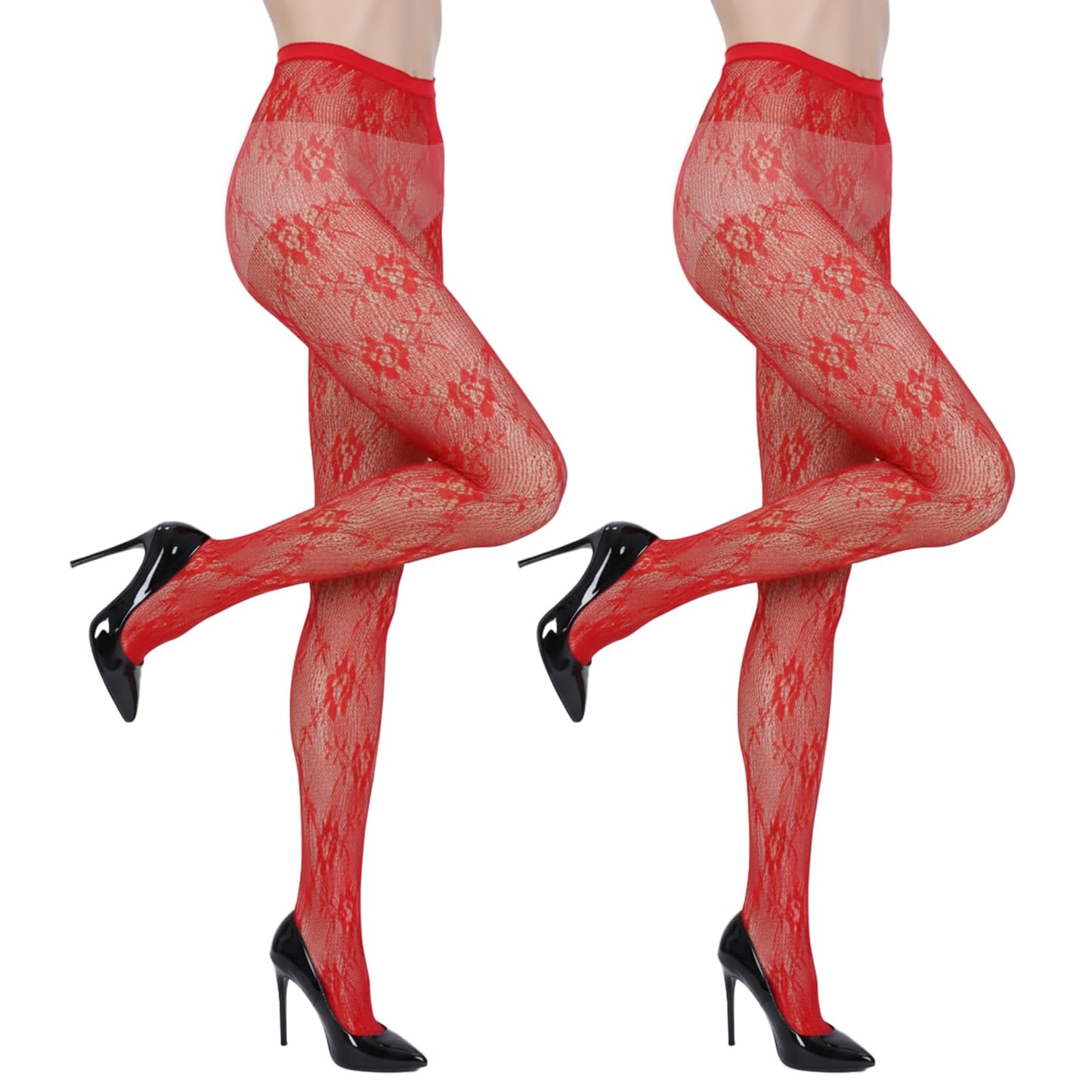 HaiFafafaing 2 Pcs Red Lace Tights, High Waist Lace Tights for Women, Floral Fishnet Leggings, Stretchable Pantyhose