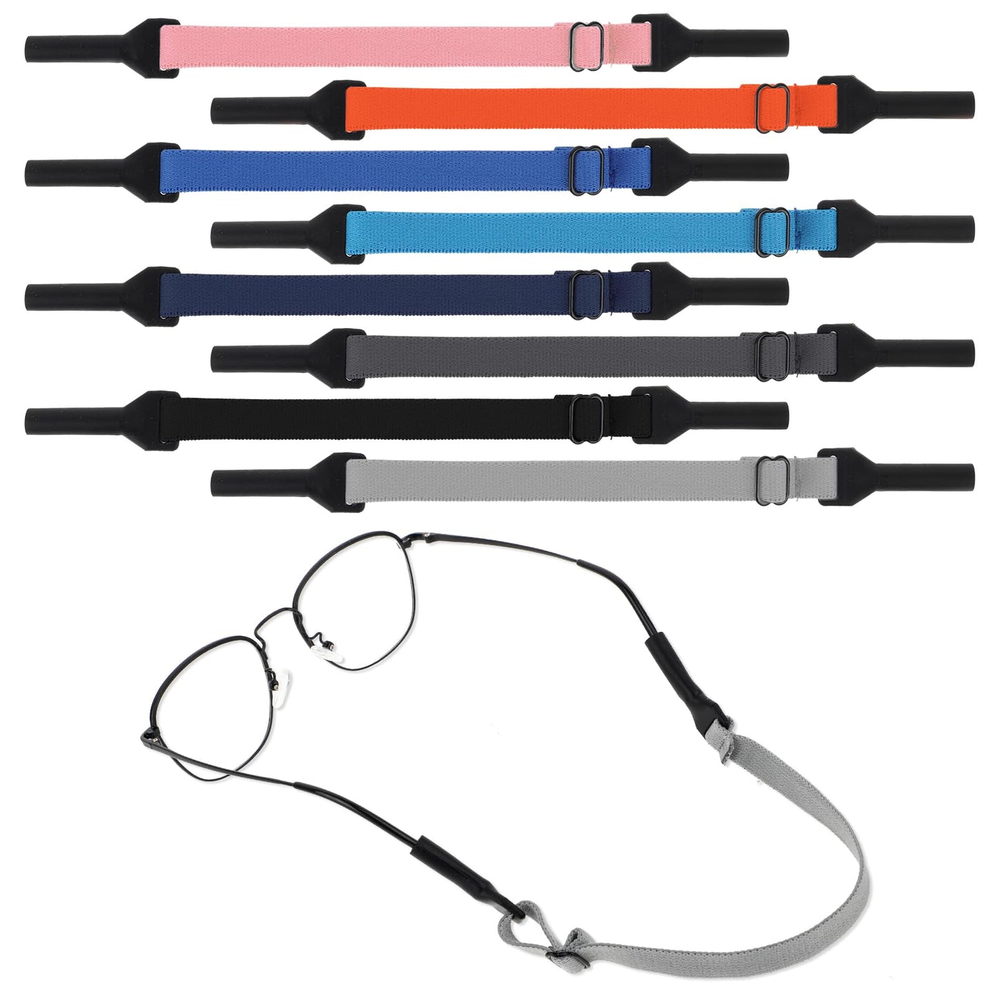 Lusofie 8Pcs Adjustable Glasses Strap No Tail Glasses Strap for Sports, Unisex Sunglasses Glass Holder Straps Eyewear Retainer Around Neck for Men Women Kids(12Inch)