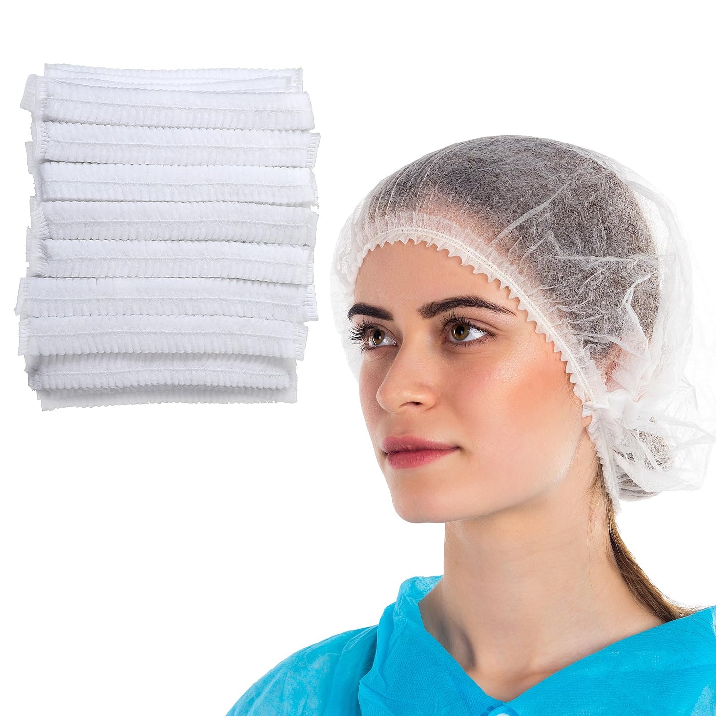 Lusofie 50 Pcs Disposable Hair Nets 21 Inches Unisex Shower Caps Non-Woven Hair Nets For Food Service Workers Bouffant Caps For Hospital Kitchen Laboratory Salon (White)