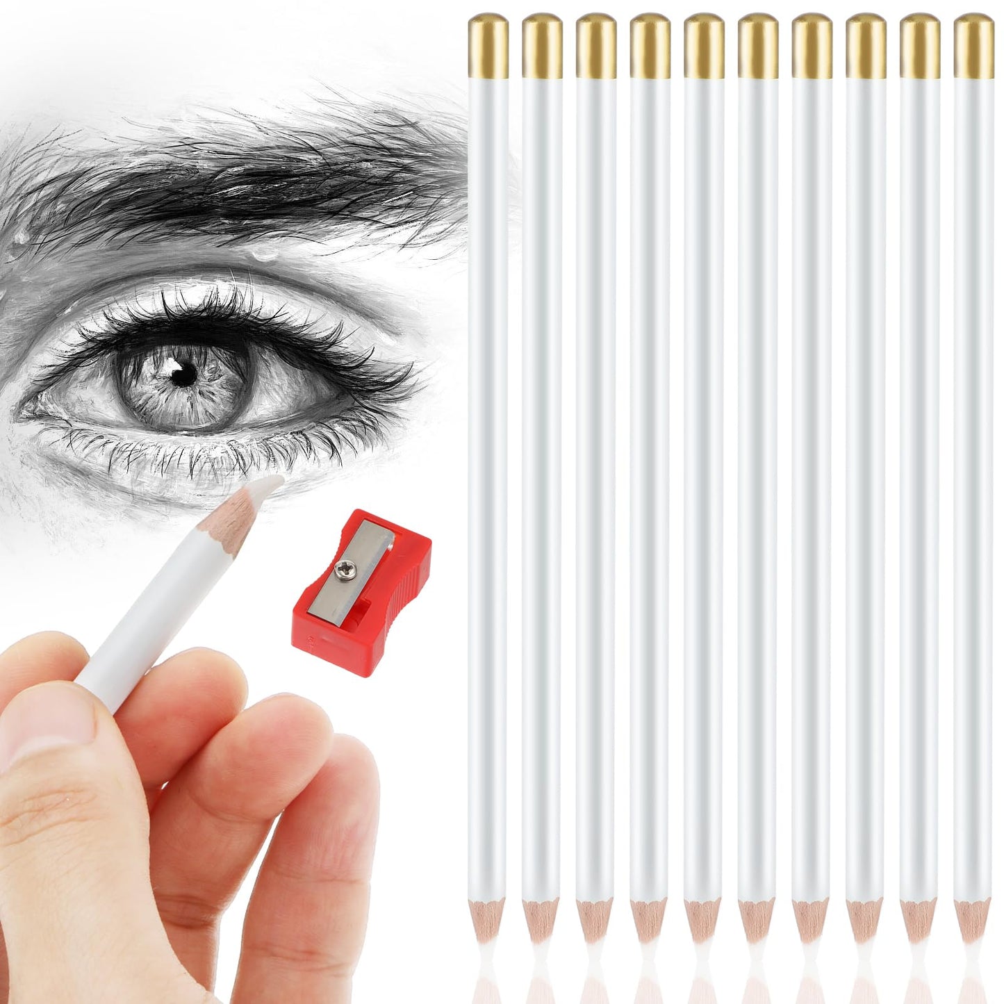 Yolev 10pcs Wooden Sketch Eraser Pen for Charcoal Drawings Highlights for Sketching Pencils, Colored Pencils, Charcoal Drawings. Fine Detail Eraser for Beginners & Artists