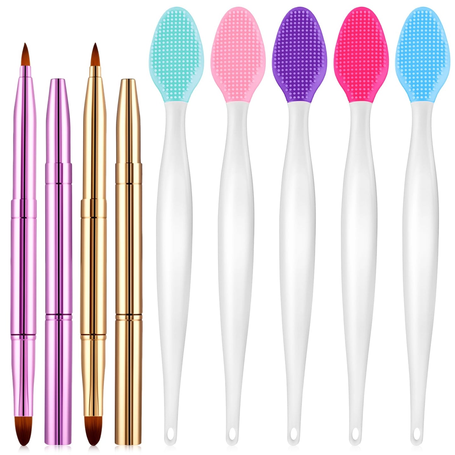 7Pcs Retractable Lip Brush and Lip Scrub Exfoliator Brush Set, Double-Sided Silicone Lips Brushes Tool Mini Exfoliating Brushes for Lipstick Gloss Fuller Appearance