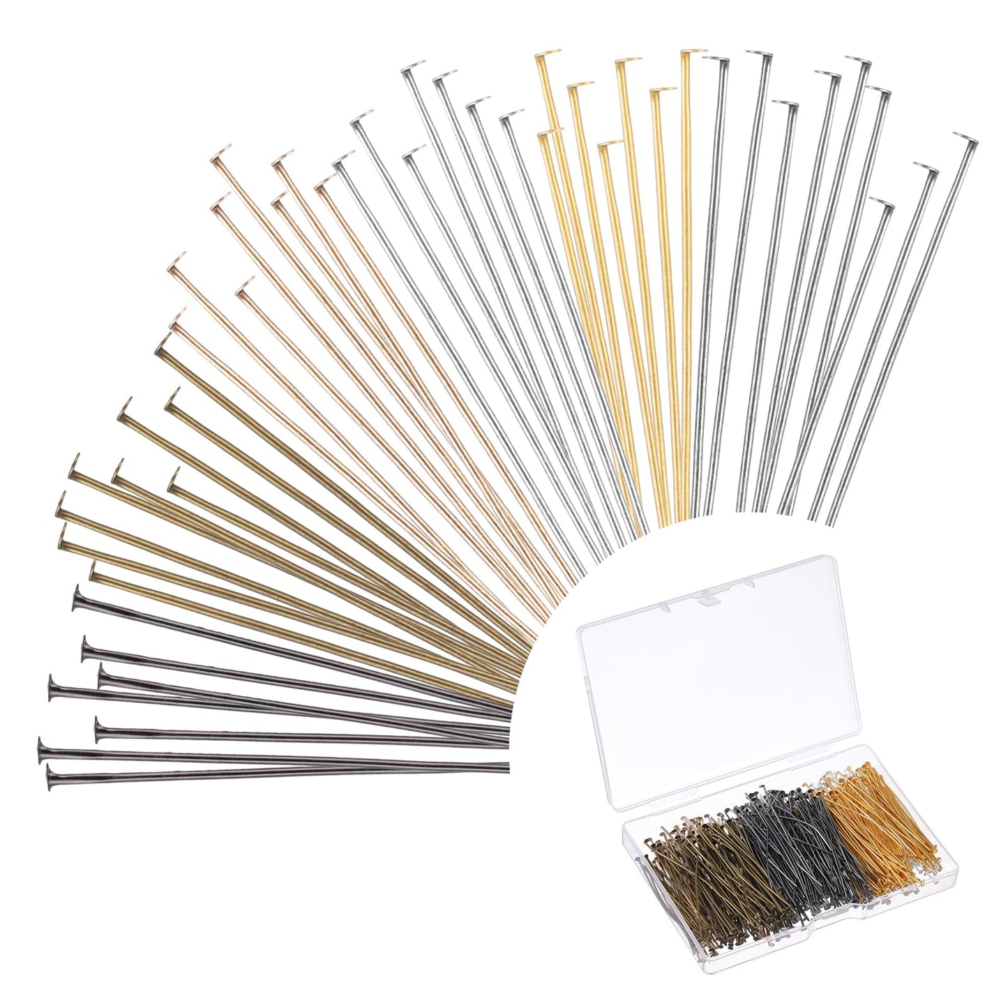 600 Pieces Eye Pins 2 Inch Flat Head Pins Eye Pins for Jewelry Making Straight Head Metal Eyepins for Craft Earring Bracelet Making Supplies(Flat Head Pins)
