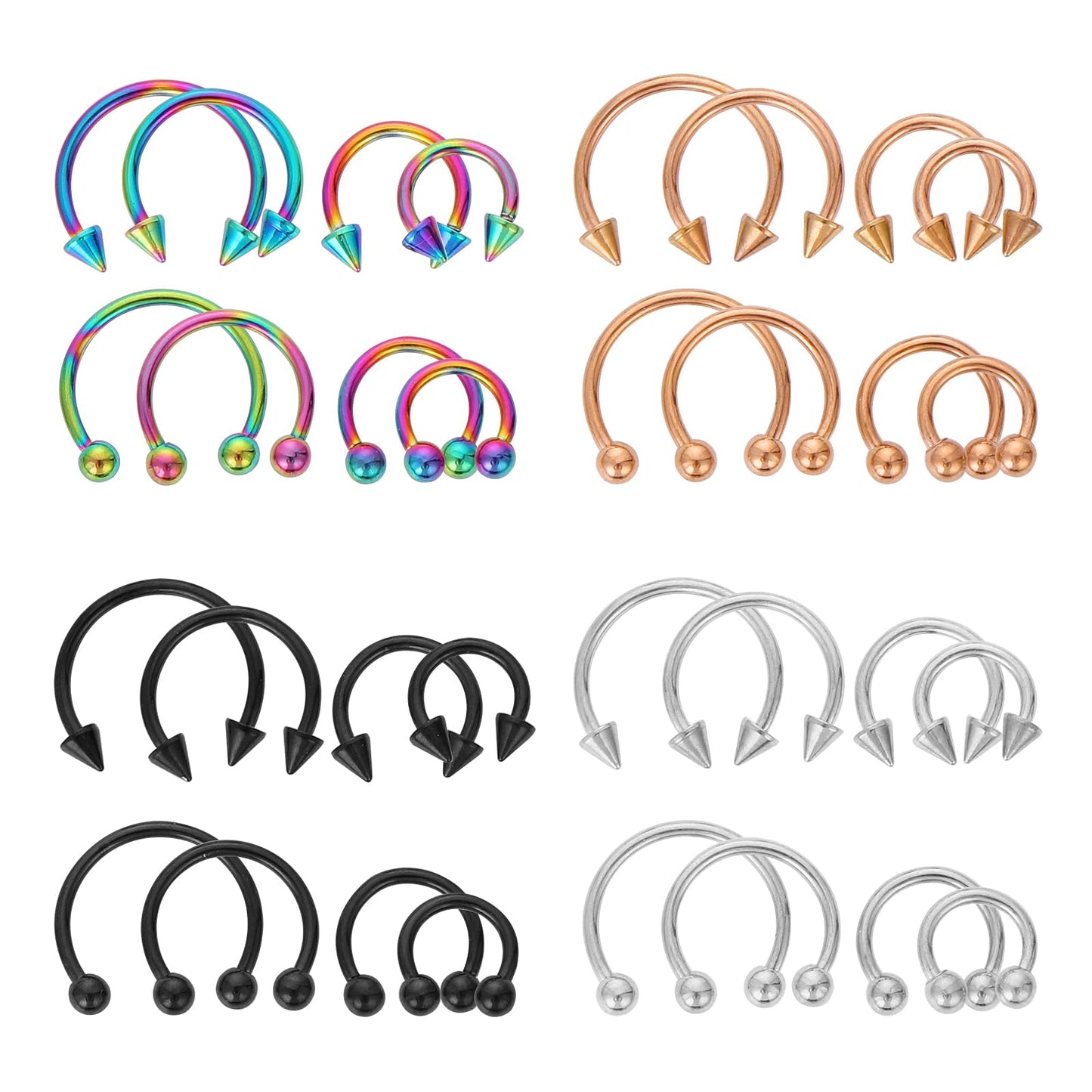 Lusofie 32PCS Stainless Steel Nose Ring Septum Piercing Jewellery,Horseshoe Rings Earring Eyebrow Earring Hoop Lip Horseshoe Piercing for Women Men