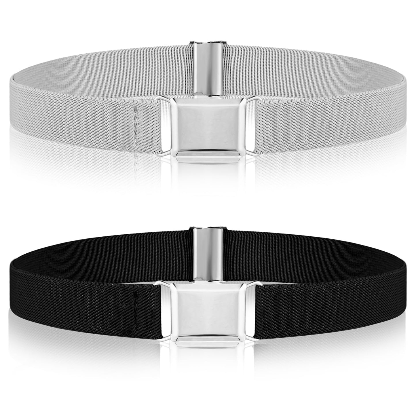 DIVINA VITAE 2 Pack Invisible Belt with Flat Buckle Womens Elastic Belt No Show Flat Belts for Women Stretch Waist Belt Adjustable Wide Belt Woman Stretchy Web Strap Belt for Jeans Pants Dresses