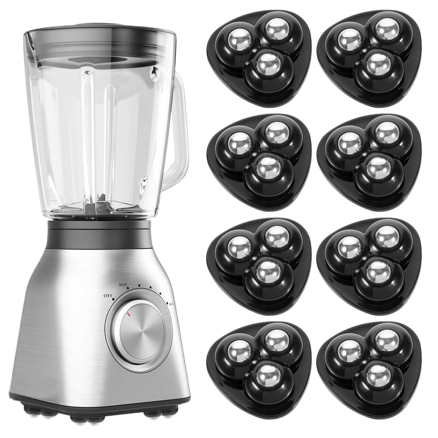 Mini Caster Wheels 8 Pcs Self Adhesive Appliance Casters 360°Rotation Swivel Stainless Steel Small Appliance Slider with 3 Ball Bearingsfor Mop Bucket Storage Bins Trash Can Appliance Sliders