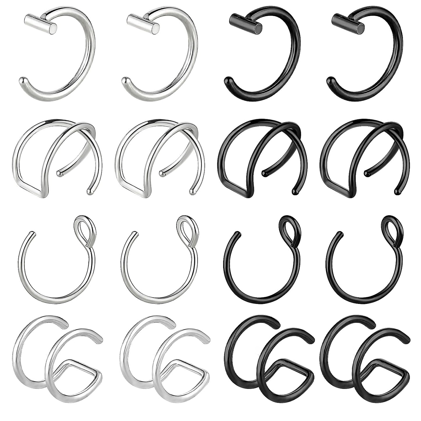 Telooco 16Pcs Fake Nose Rings Fake Nose Piercing Gothic Septum Nose Ring 20G Stainless Steel Faux lip Piercing Hoop for Women Men