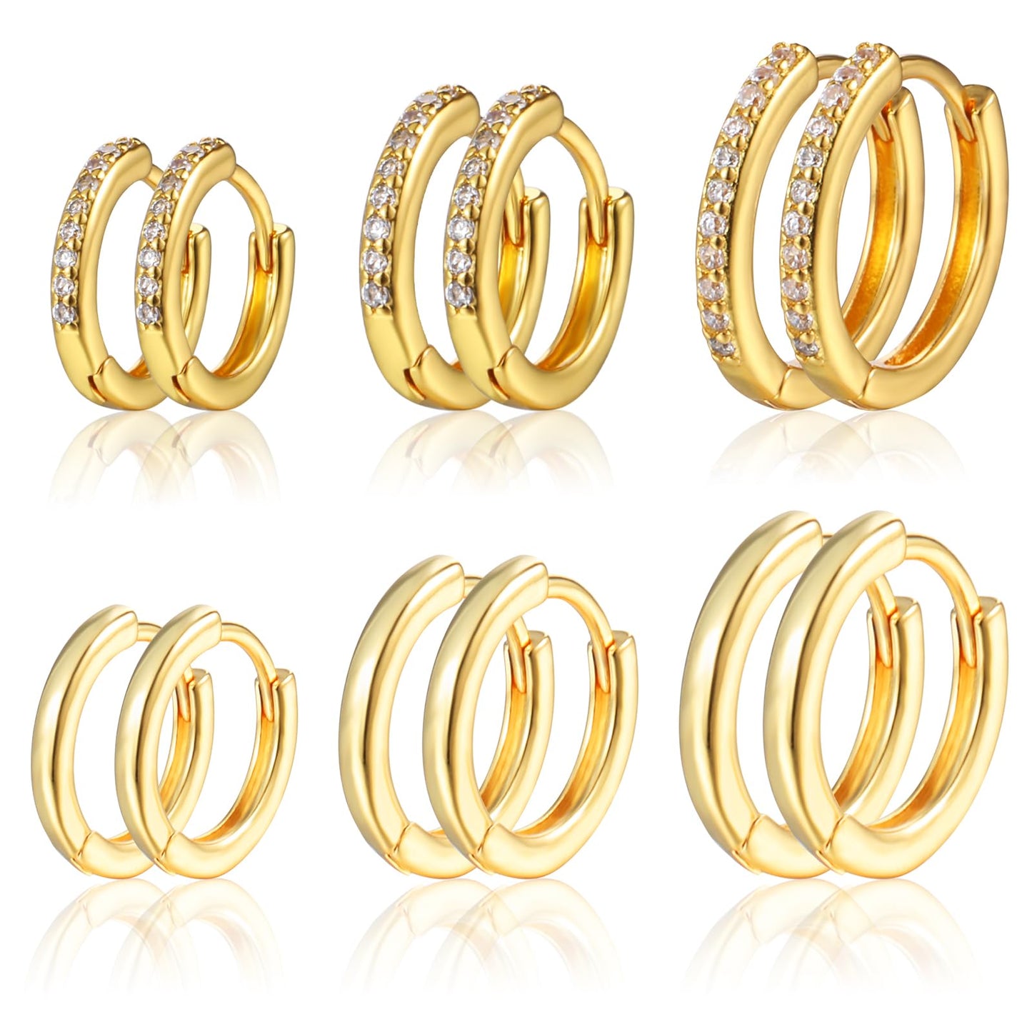 Huggie Hoop Earrings for Women 6 Pairs Small Dainty Hoop Earrings Hypoallergenic Gold Cartilage Earrings Set Shinny Cubic Zirconia Earrings for Multiple Piercing Women Girls