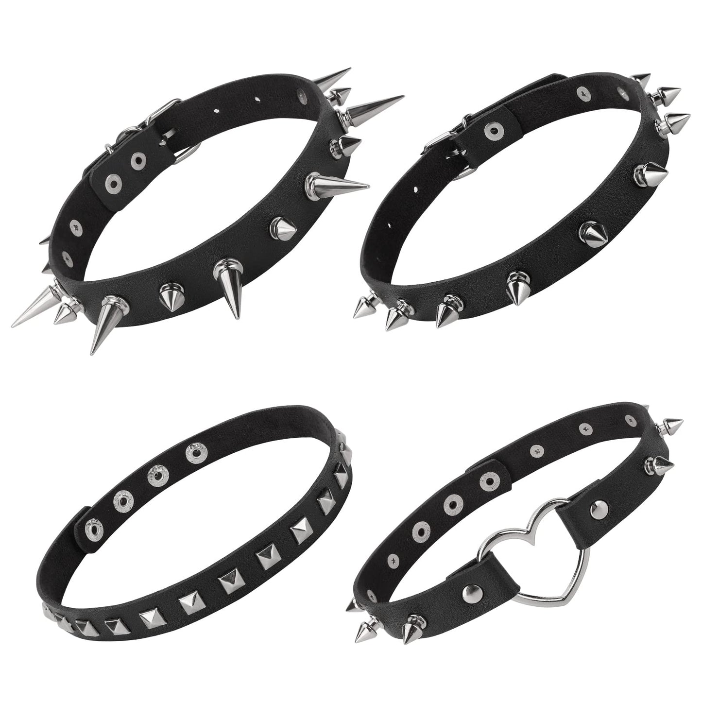 Yolev Black PU Leather Choker 4Pcs Vintage Spike Ring Gothic Punk Choker Fancy Dress Rock Choker Necklace Leather Collar Choker For Women Men Accessory
