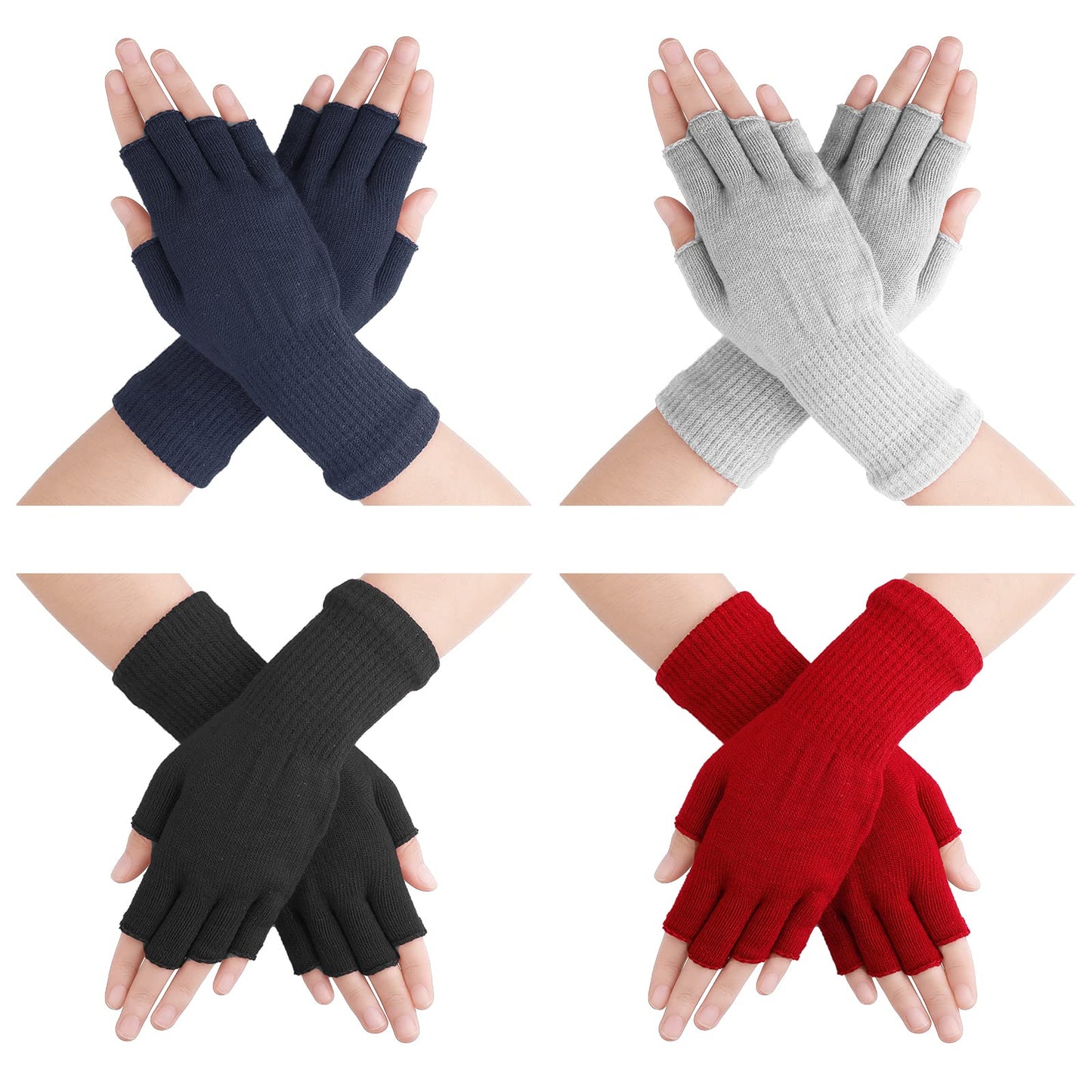 Yolev 4 Pairs Knitted Fingerless Gloves Winter Half Finger Warm Mittens Cold Weather Knit Gloves for Driving Skiing Running Outdoor Activities