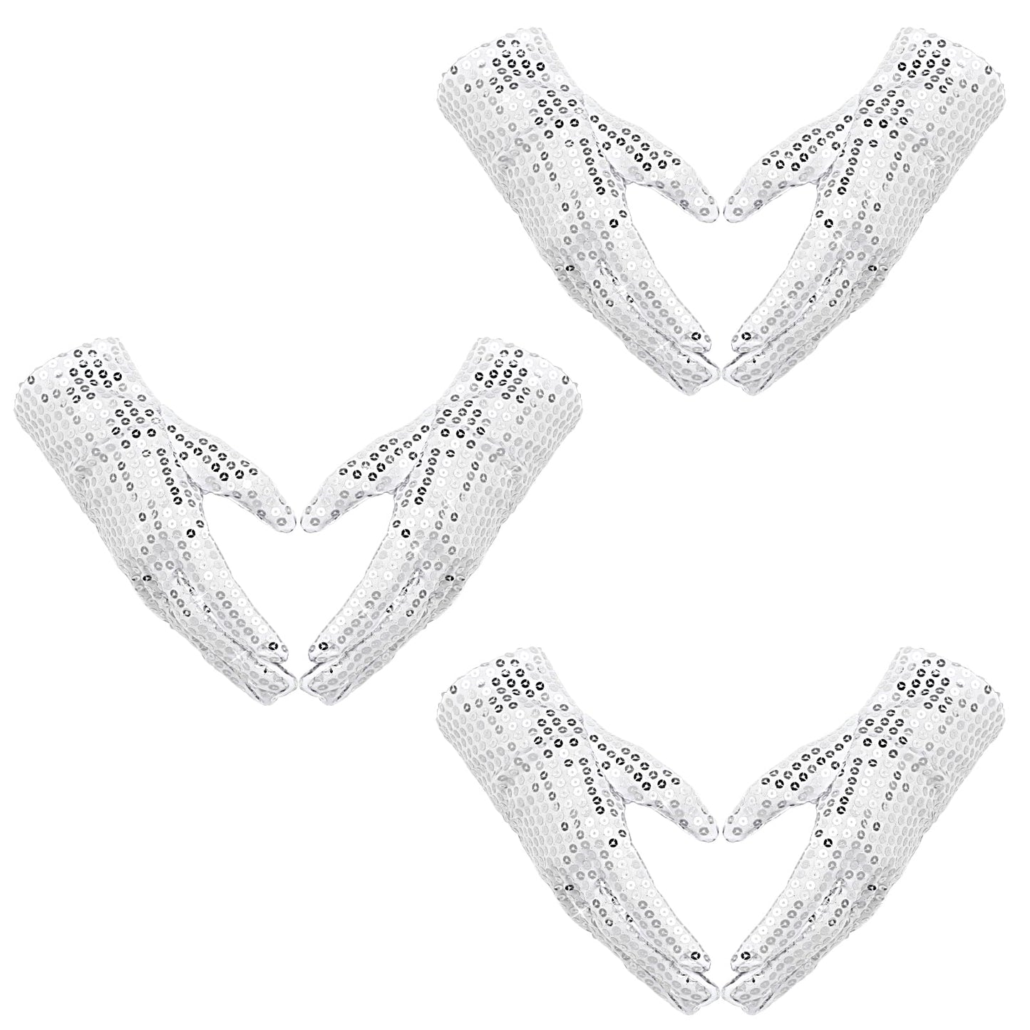 Telooco Sequin Gloves Glitter Silver Gloves 3 Pairs Sparkly Dance Gloves for Skating Dressing Coustume Gloves 80s Outfits for Kids Cosplay Party Performance Gloves