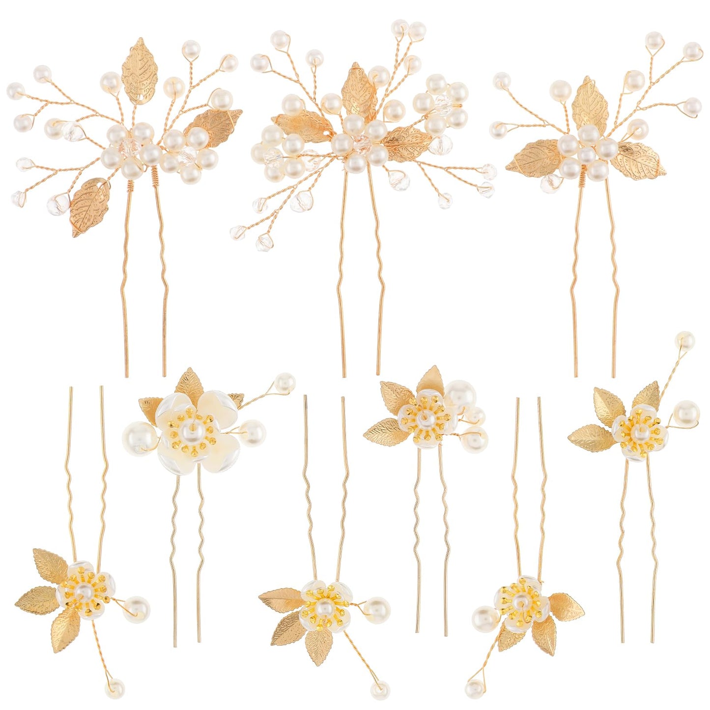 Lusofie 9Pcs Leaf Flower Hair Pins Bridal Wedding Hair Pins Pearl Hair Pins Gold Wedding Hair Accessories for Women Girls(Rose Gold)