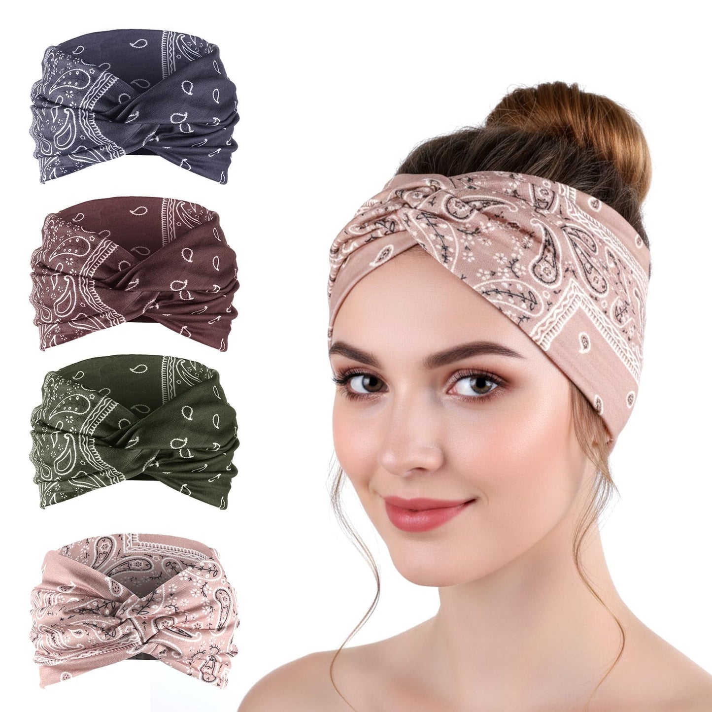 Women Wide Headband 4 Pack - 7 Inch Extra Wide Soft Elastic Hair Bands, Boho Stretch Headwrap for Yoga, Skincare, Sports & Daily Wear, Non-Slip Comfortable Hair Accessories