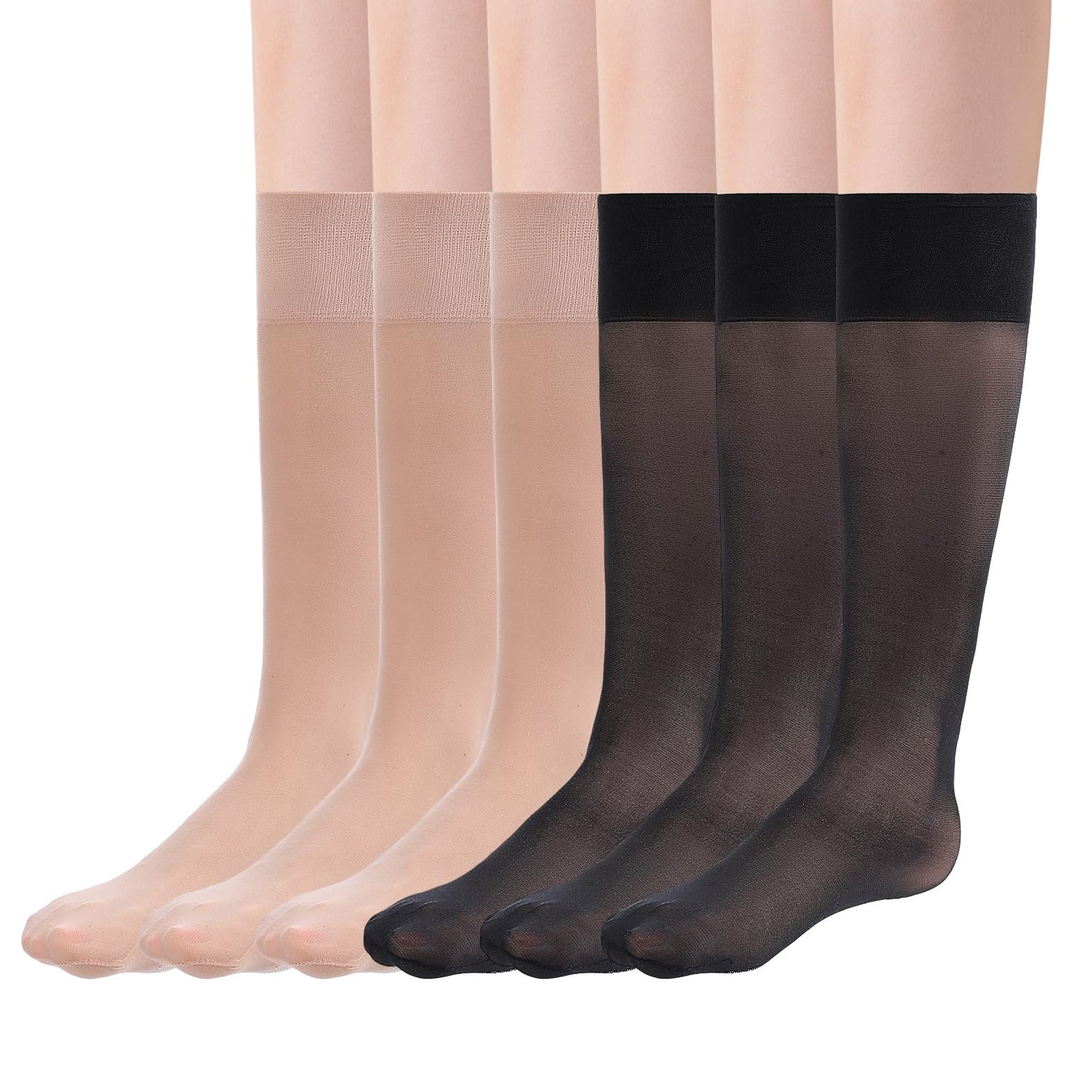 HaiFafafaing 6 Pairs Women's Sheer Nylon Ankle Socks Crew Stocking Socks Ultra Thin See Through Anti-Slip with Reinforced Toe for Women Girls(Black Nude)
