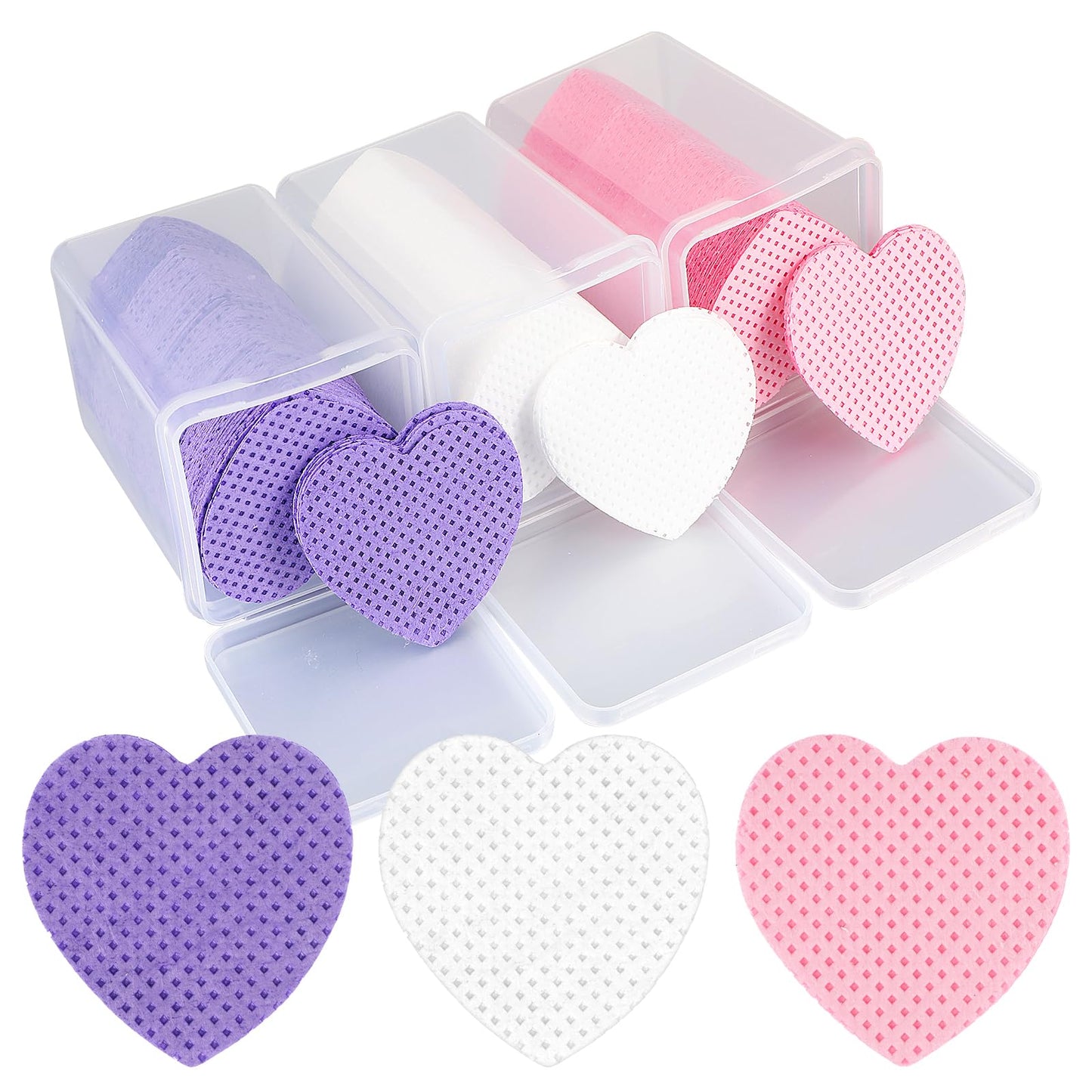 600pcs Lint-free Nail Wipes, Lint-free Wipes, 3 Colors Heart Shape Nail Wipes, Nail Polish Removal Pads for Nail Pretreatment and Wipes, DIY Manicure (Purple, White, Pink)