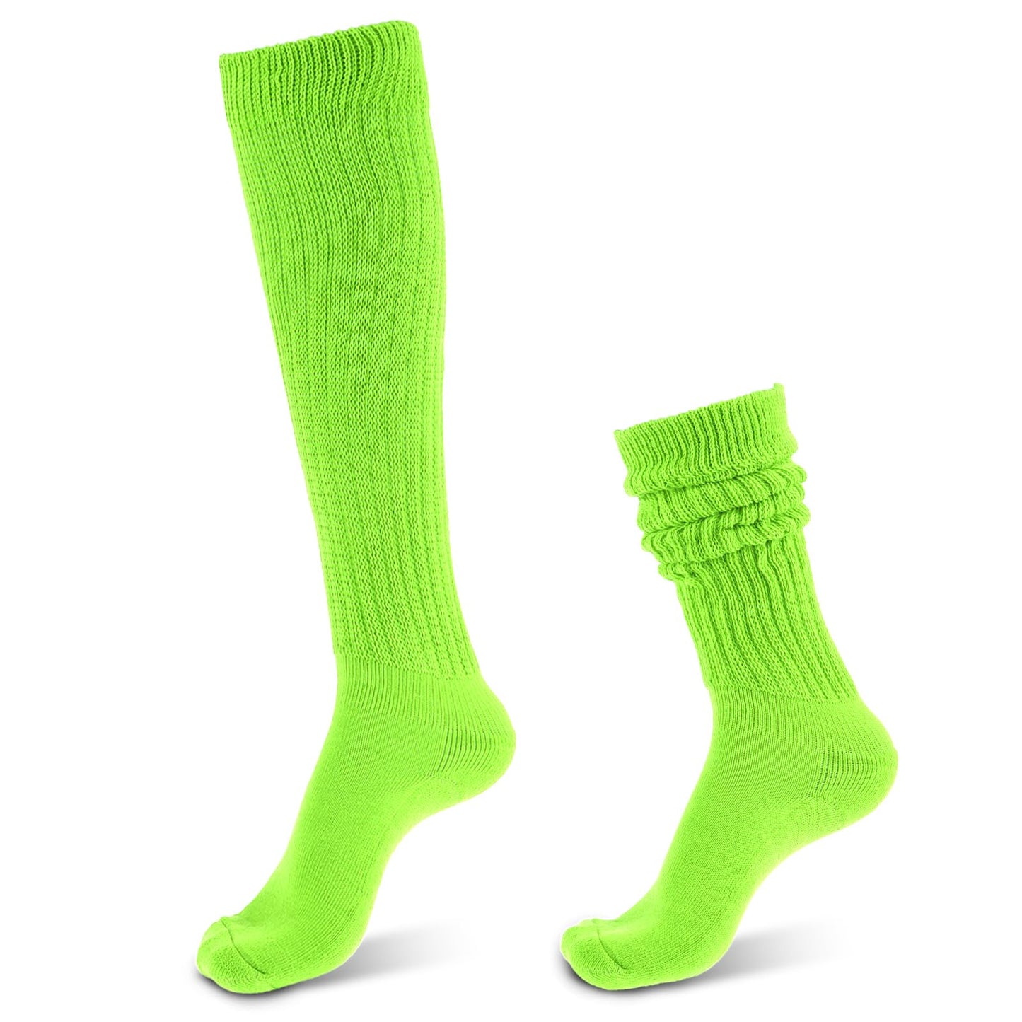 DIVINA VITAE Neon Green Slouch Socks Women 9-11 Extra Long Scrunch Socks 80s 90s Neon Socks Slouch Thick Knee High Socks Lime Green Scrunch Socks Hot Pink Socks for Woman, Fluorescent Green, 5-10 Tall