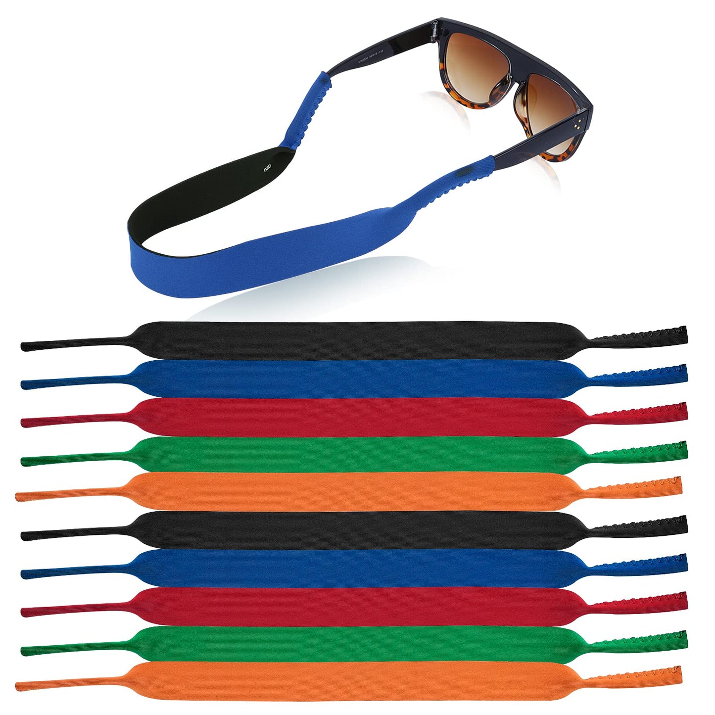 Yolev 10 Pieces Sports Sunglasses Strap Floating Eyewear Retainer, Adjustable Eyeglass Strap, Sports Glasses Band, Soft And Durable Neoprene Material for Sports Outdoors Water Activities