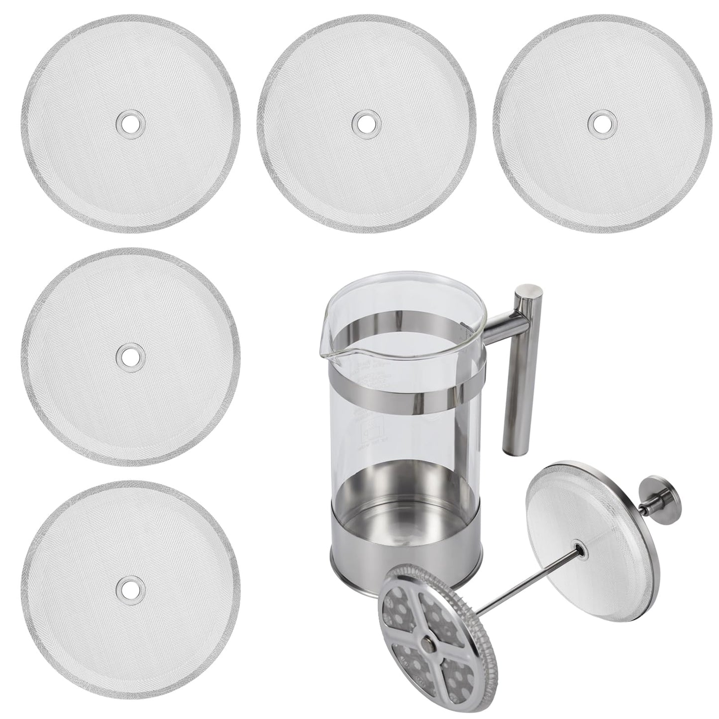 6pcs French Press Filter 4 Inch Reusable Coffee Filters Stainless Steel Coffee Filter for 34oz/8 cups/1000ml French Press Coffee Maker