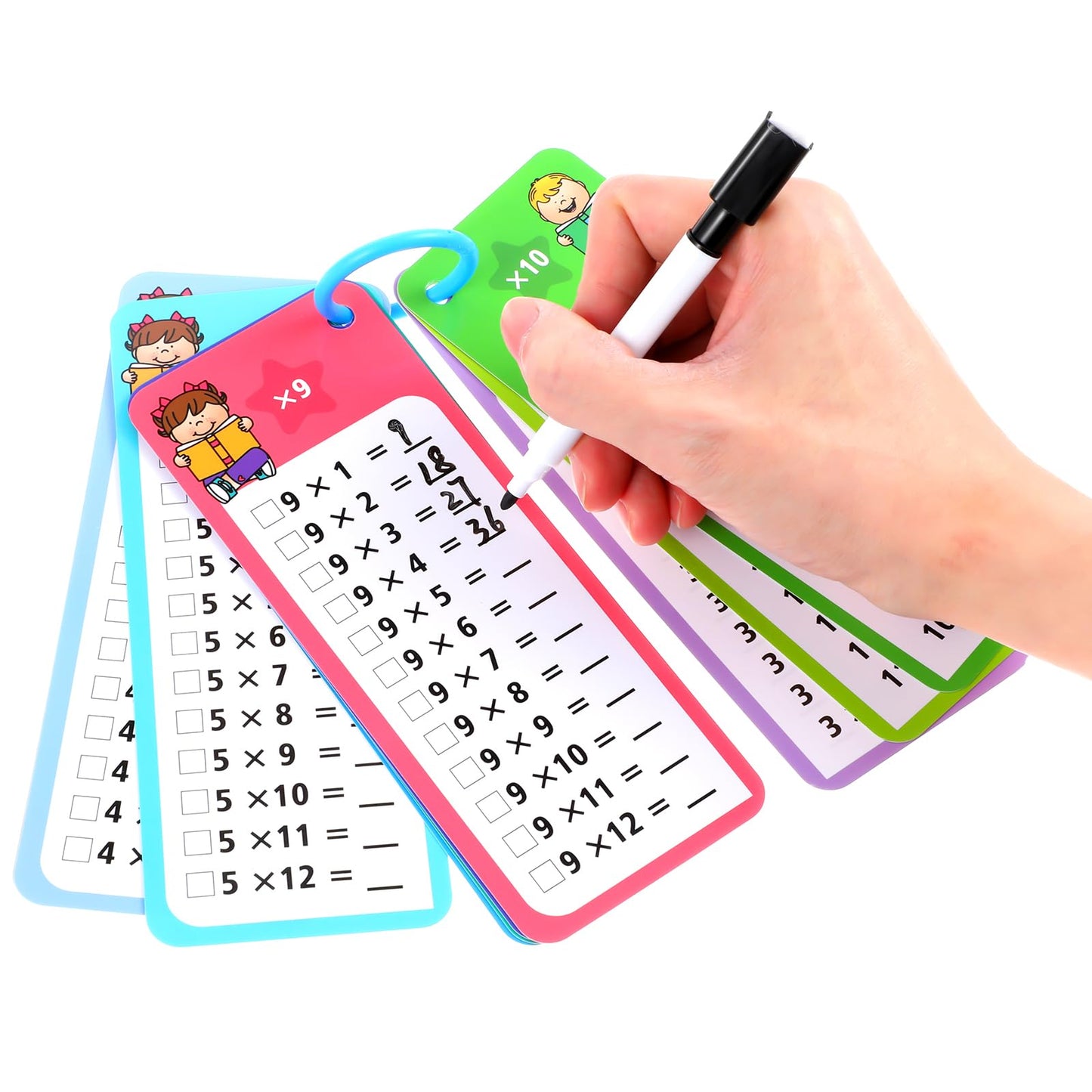 Multiplication Flashcards 15Pcs 0-12 Math Flash Cards with 2 Dry Erase Markers, 1 Rings, Educational Times Table Flashcards for 1st To 3rd Grades(AA-Multiplication)