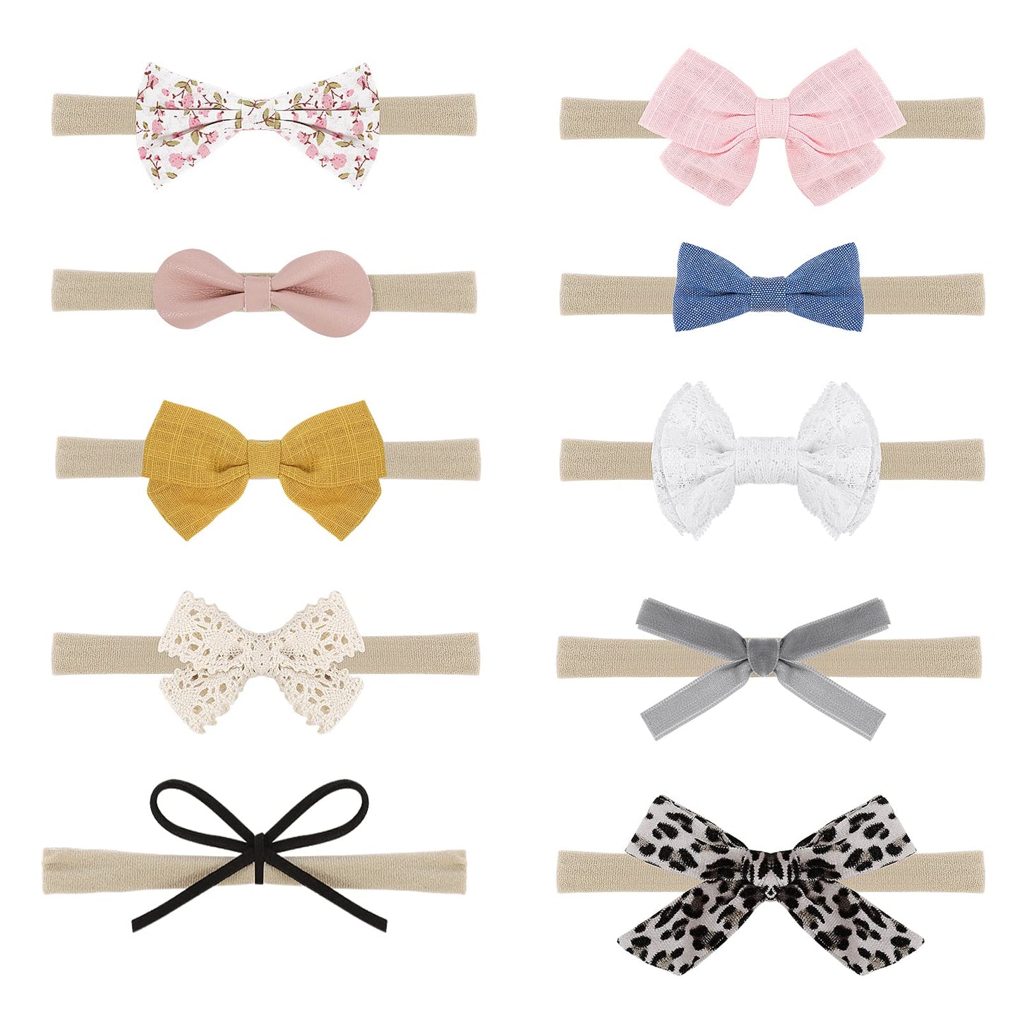 Yolev 10Pcs Baby Girl Headbands with Bows Baby Headbands Girls Elastics Hairbands Hair Accessories for Infant Newborn Toddlers Kids